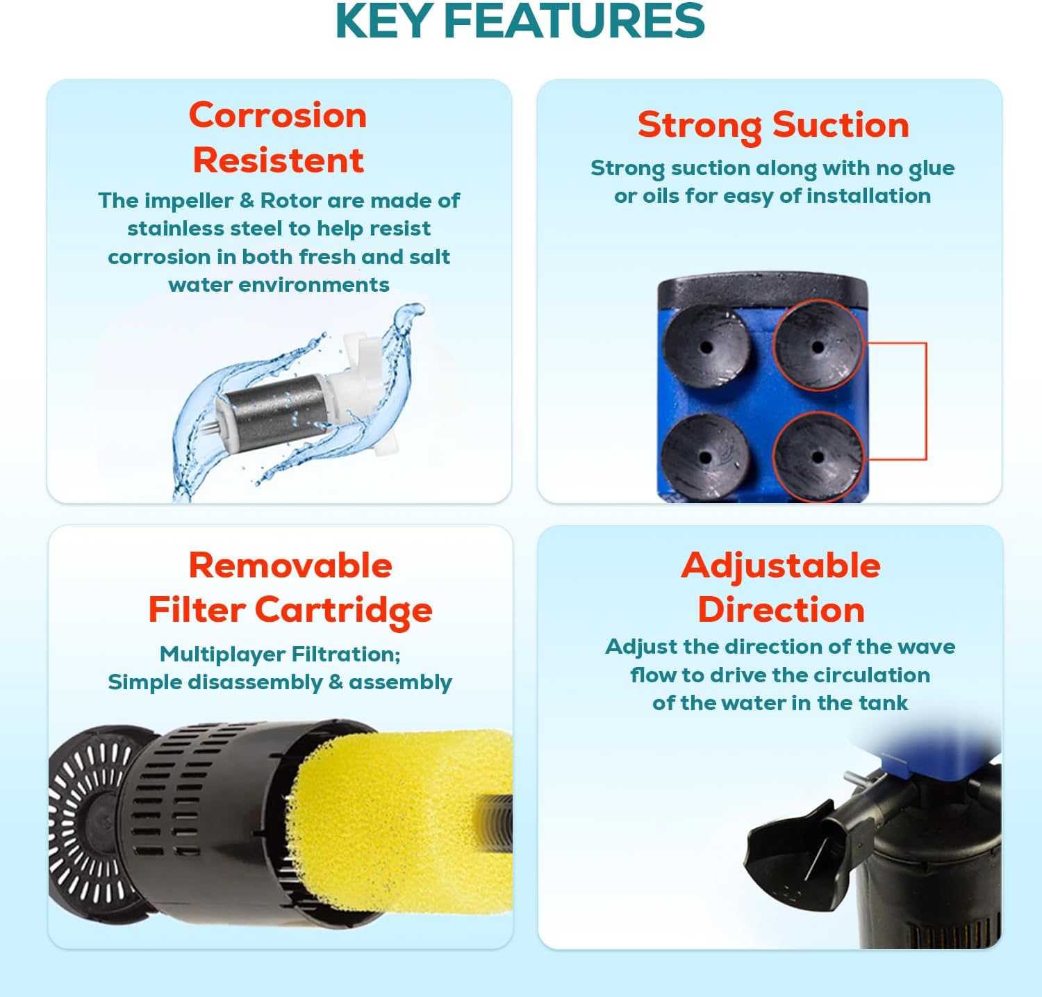 Aqua Dream 660 GPH Internal Aquarium Filter 3 in 1 Submersible Powerhead Pump with High-Volume Air Oxygenation & Sponge Filtration, 35W Adjustable Flow Water Cycling Pump for Large Fish Tanks - 1 Pc
