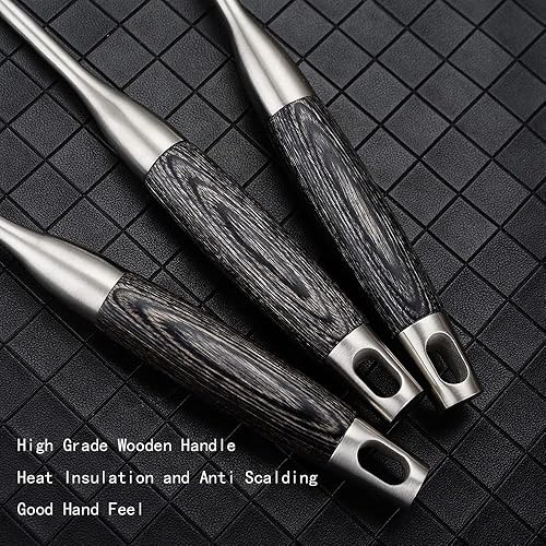 Miniatura 5 de Utensilios de cocina Cuchara ranurada 188 304 de acero inoxidable con mango de madera resistente al calor, plata15.2 pulgadas