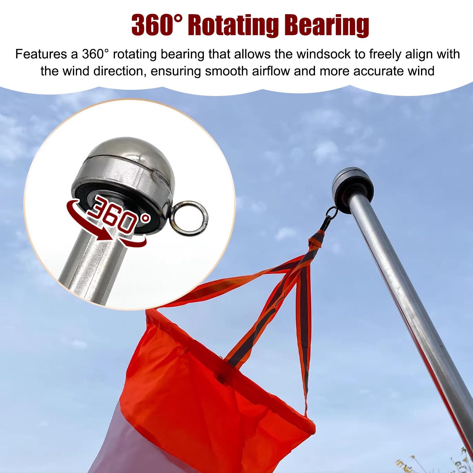 Manga de Viento Manga de Viento para Exteriores con Mástil de 180 cm, Indicador de Viento Reflectante de Tejido Oxford, Kit de Mástil para Manga de Viento con Rotación Libre(Red,1.5 m (4.9 ft))