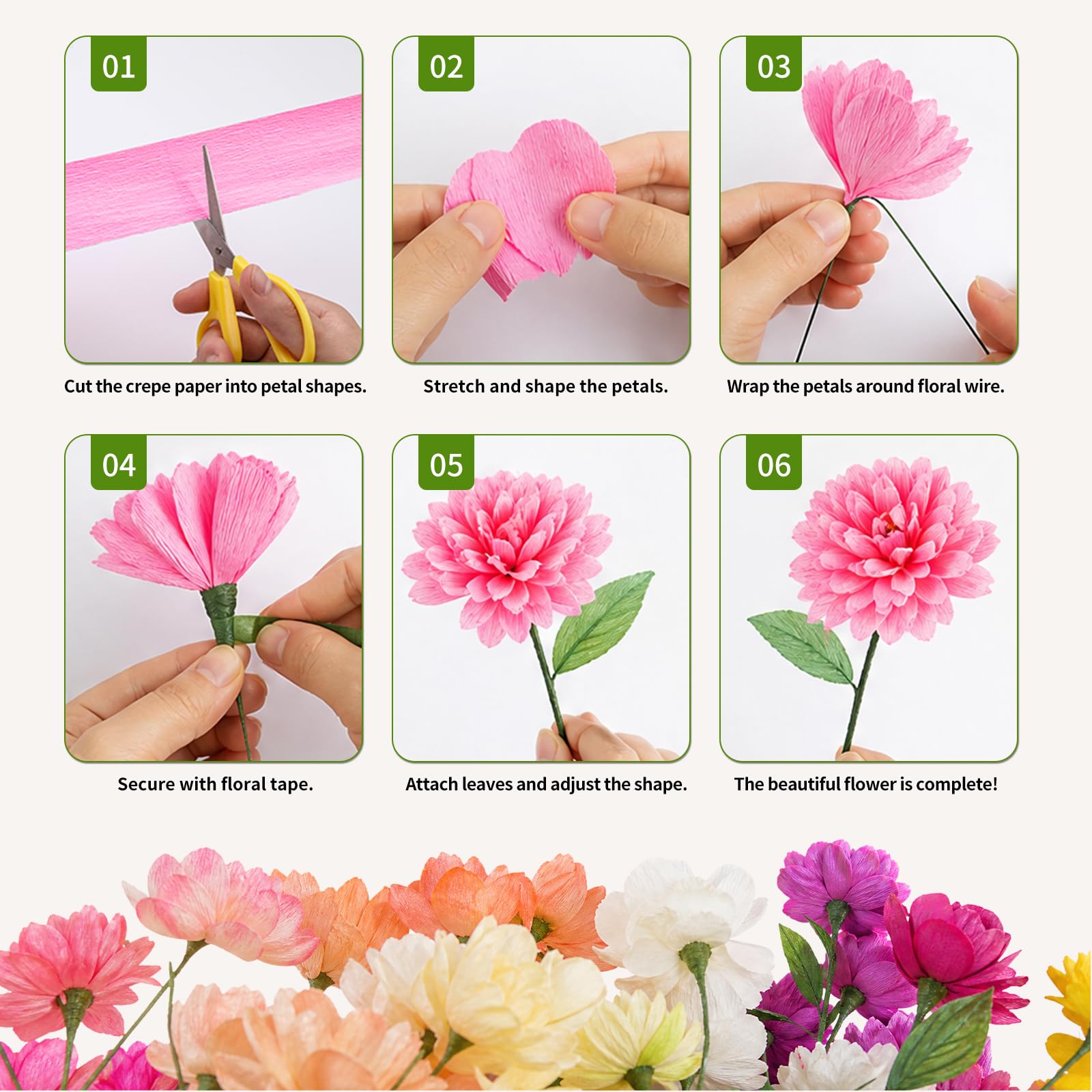 24 colori Crepe Paper Roll 10 X 98 pollici Papel Crepe Video Tutorial