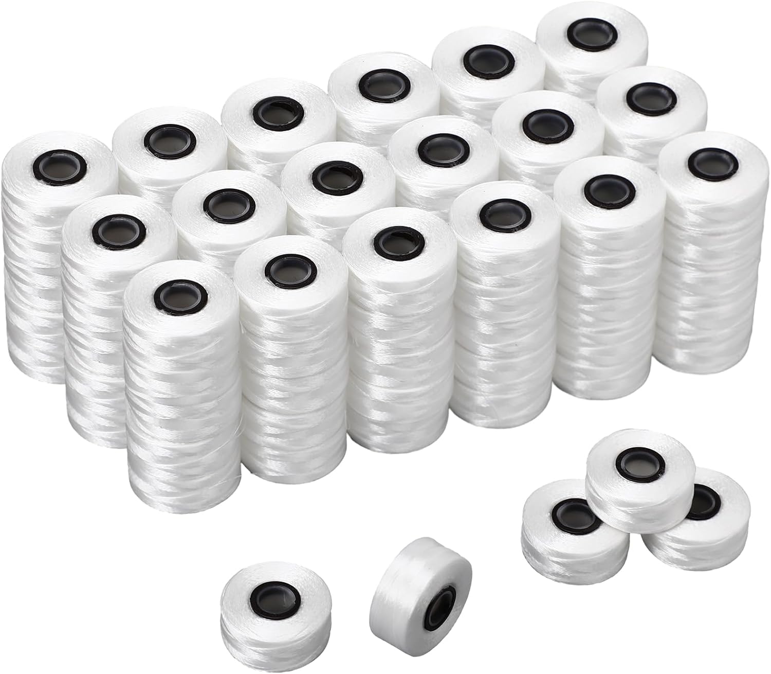 100 Pcs Magnetic L Prewound Bobbins Polyester Prewound Bobbin Thread 70D for Commercial Home Embroidery and Sewing Machines(White)