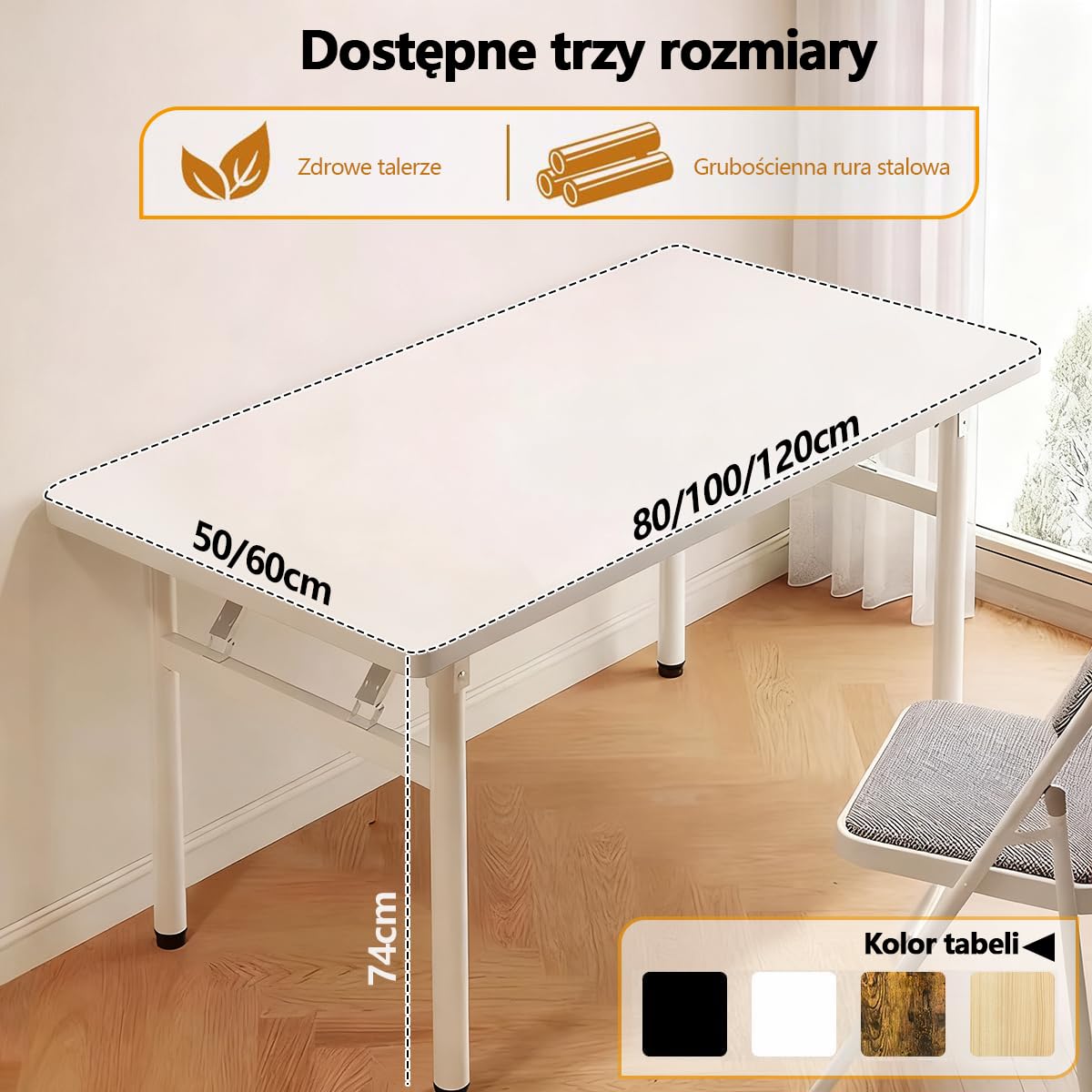 Nowoczesny biurko komputerowe Stół roboczy bez montażu, Składany stół do nauki oszczędzający miejsce na pokój do nauki, sypialnię, biuro w domu