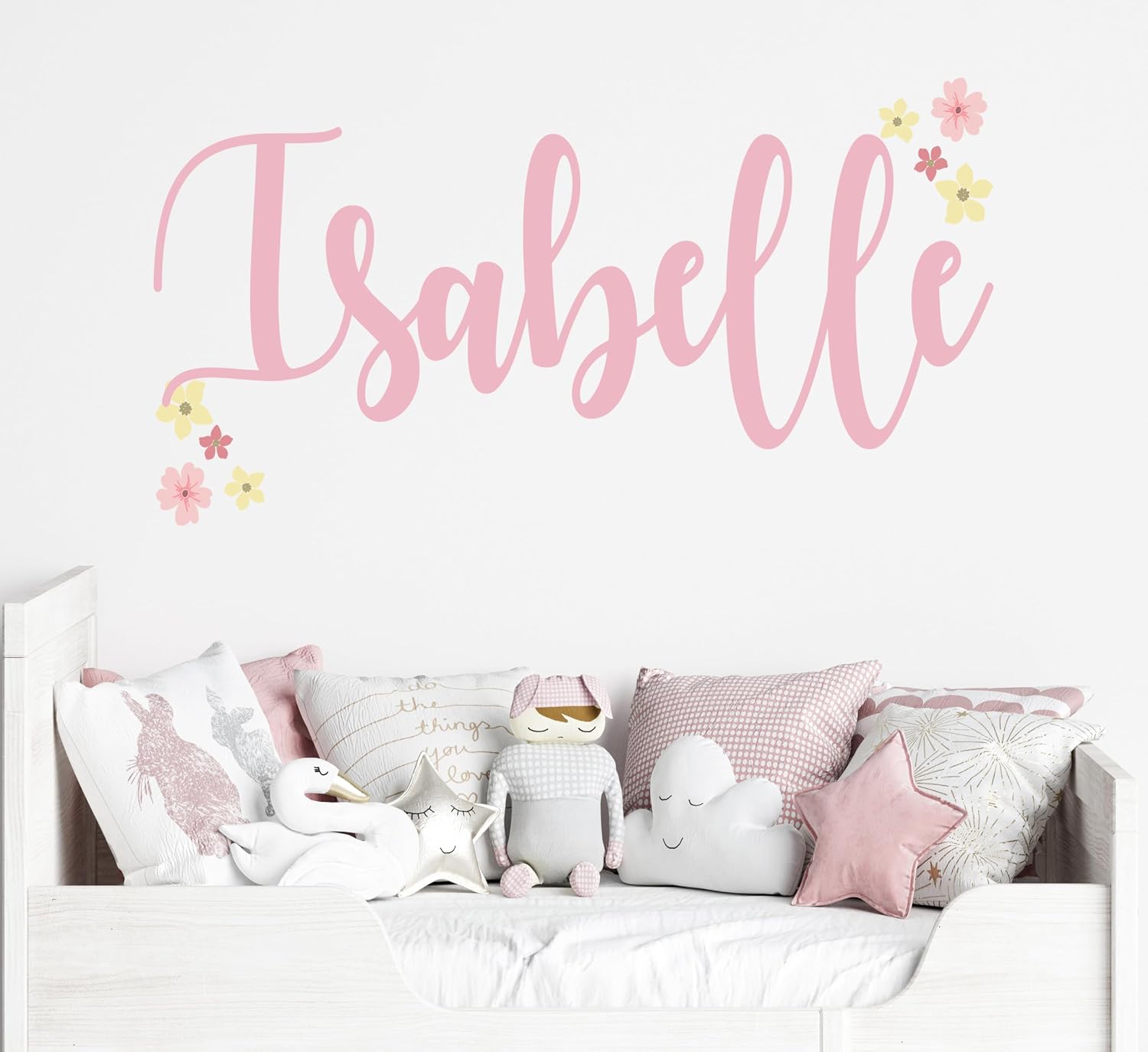 Custom Name Flower Wall Decals - Personalized Flowers Name Sticker - Floral Wall Decals - Custom Floral Vinyl Art Decal - Flowers Girls Decor - Decor for Nursery Bedroom Decoration image 2