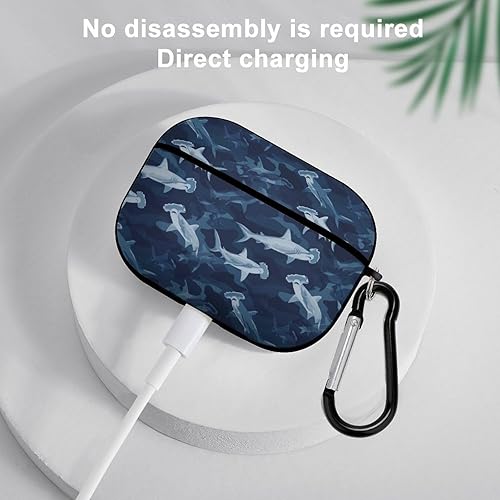 Miniatura 3 de Compatible with Airpods Pro 2nd Generation Case Cover - Blue Camo Hammerhead Shark Print Compatible with Airpods Pro Case Cover with Carabiner