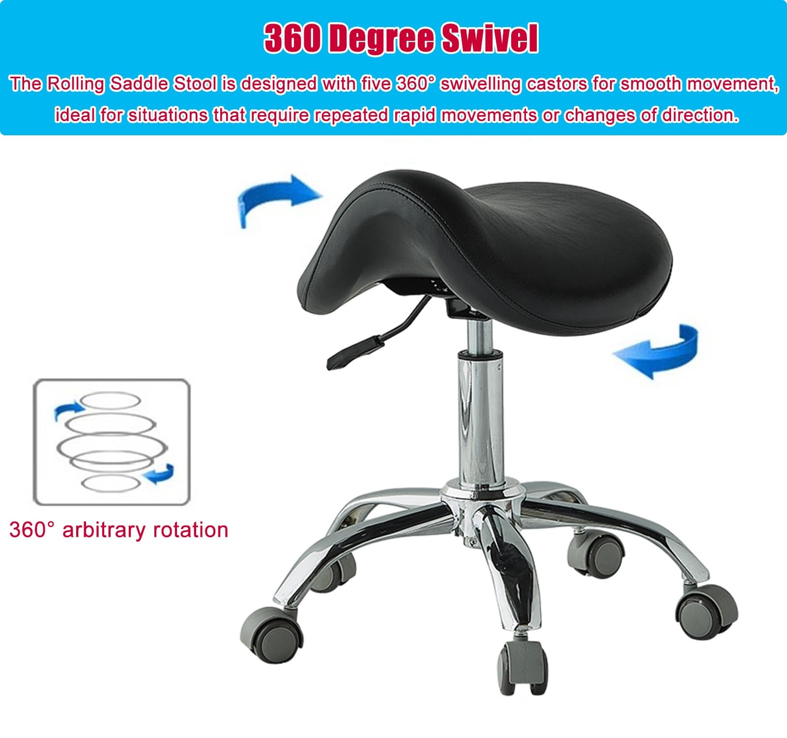 Medical Wheels Sattelhocker, 49–64 cm, hydraulischer Salonstuhl für Zahnarzt, leicht gleitender Rollhocker, ergonomisches Design