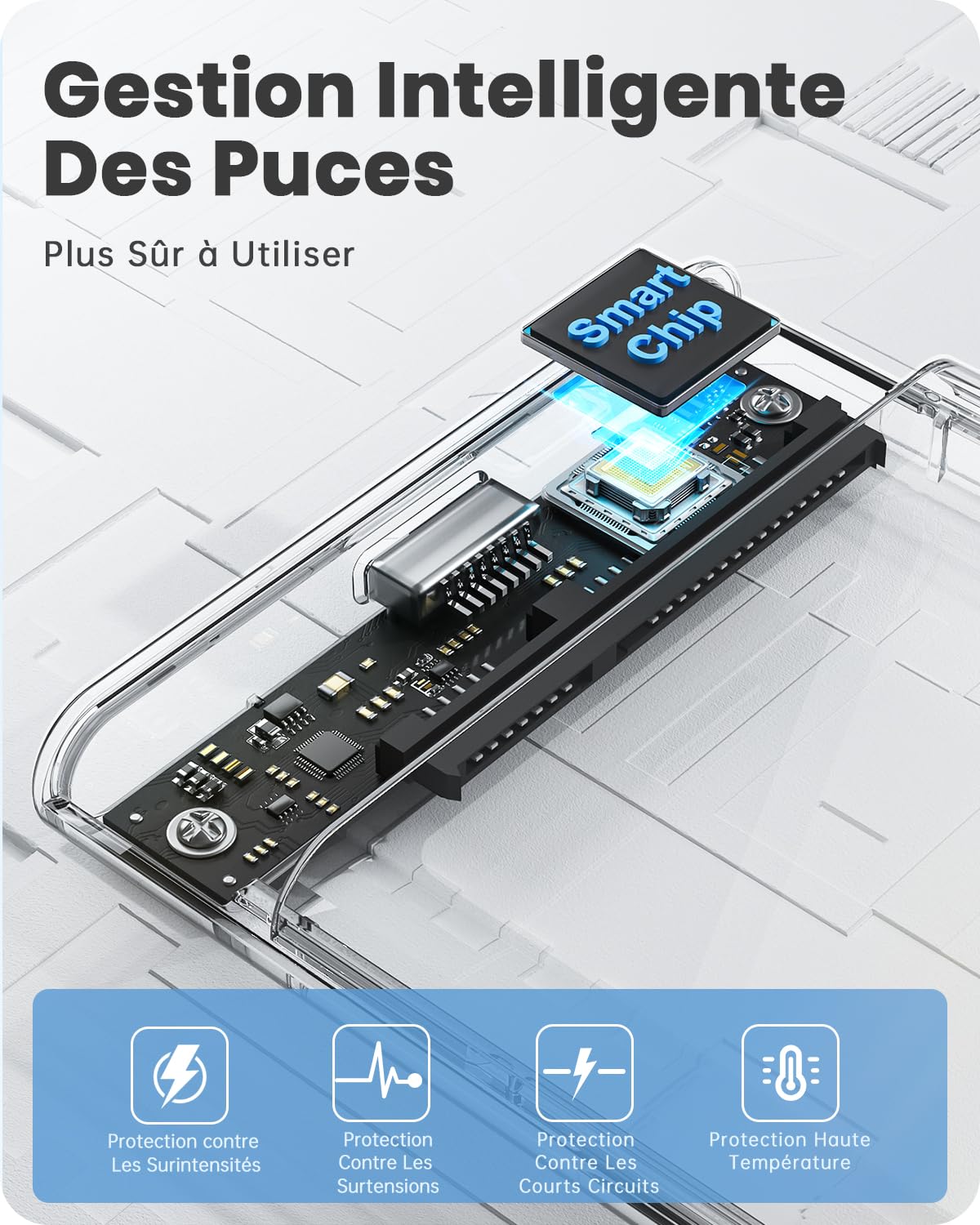 POSUGEAR Boîtier Disque Dur 2.5" USB 3.0 Externe 5Gbps SATA HDD SSD UASP Trim Sans Outils Transparent