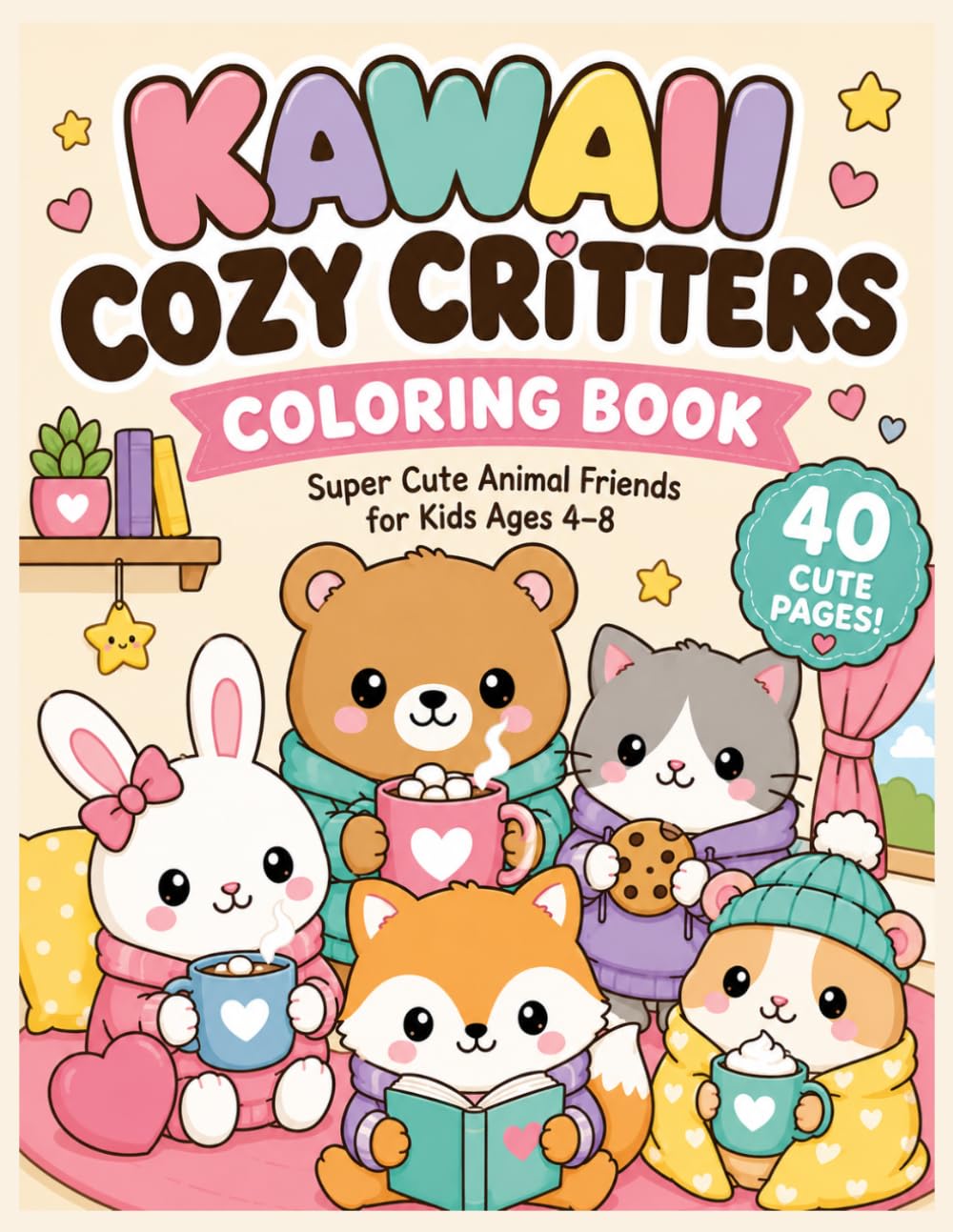 Kawaii Cozy Critters Coloring Book: 40 Cute & Easy Coloring Pages for Kids Ages 4–8 | Adorable Animals, Cozy Scenes, Sweet Friends & Relaxing Fun (Cute kawaii)
