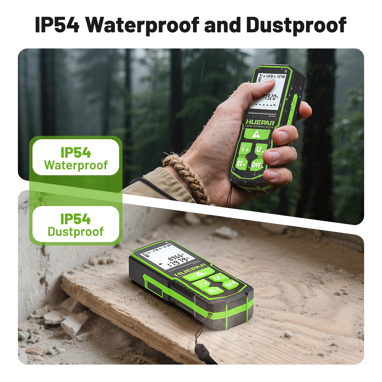 Huepar 330Ft Laser Measuring Tool with APP, 5 Years Warranty, Rechargeable Bluetooth Distance Meter, 1/16in Accuracy, Angle Sensor, Multiple Modes, IP54, Home&Construction, Fathers Days Dad Gifts — Amazon image 9