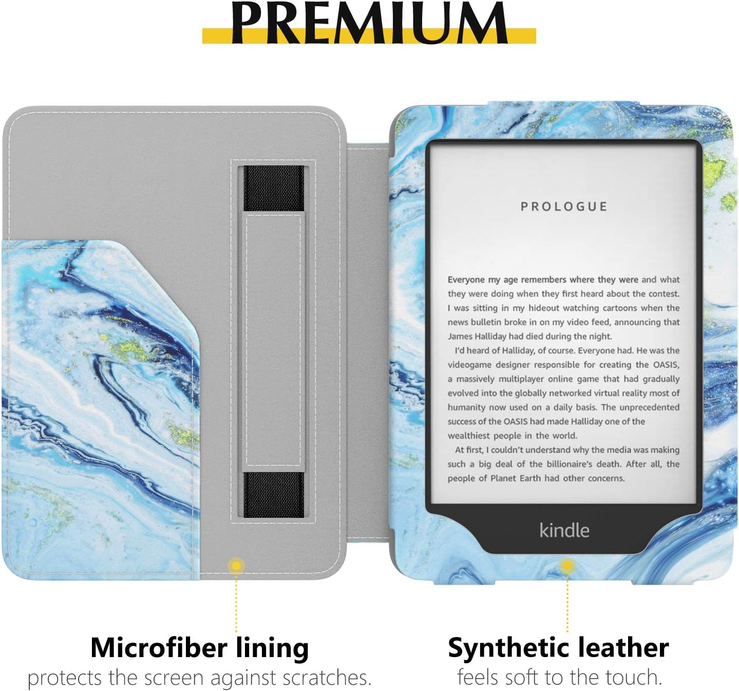 Dadanism Case Fit All-New Kindle 10th Generation 2019 / 8th Generation 2016, Ultra Slim PU Leather Smart Cover with Hand Strap & Pocket, Not Fit Kindle Paperwhite – Blue Quicksand (Auto Sleep/Wake)
