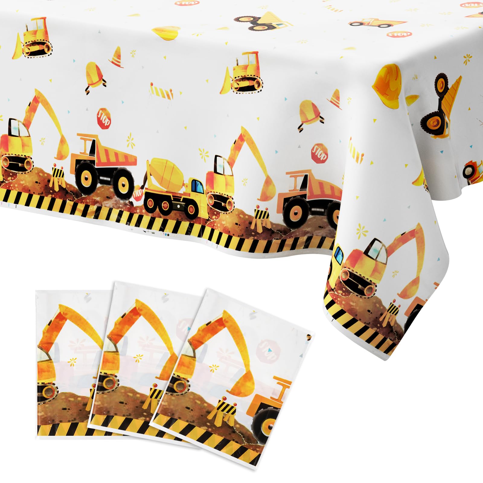 3 PCS Construction Tablecloth, Rectangular Truck Plastic Table Cloth Cover for Birthday Party Celebration Decoration for Kids Boys Children, 108x54