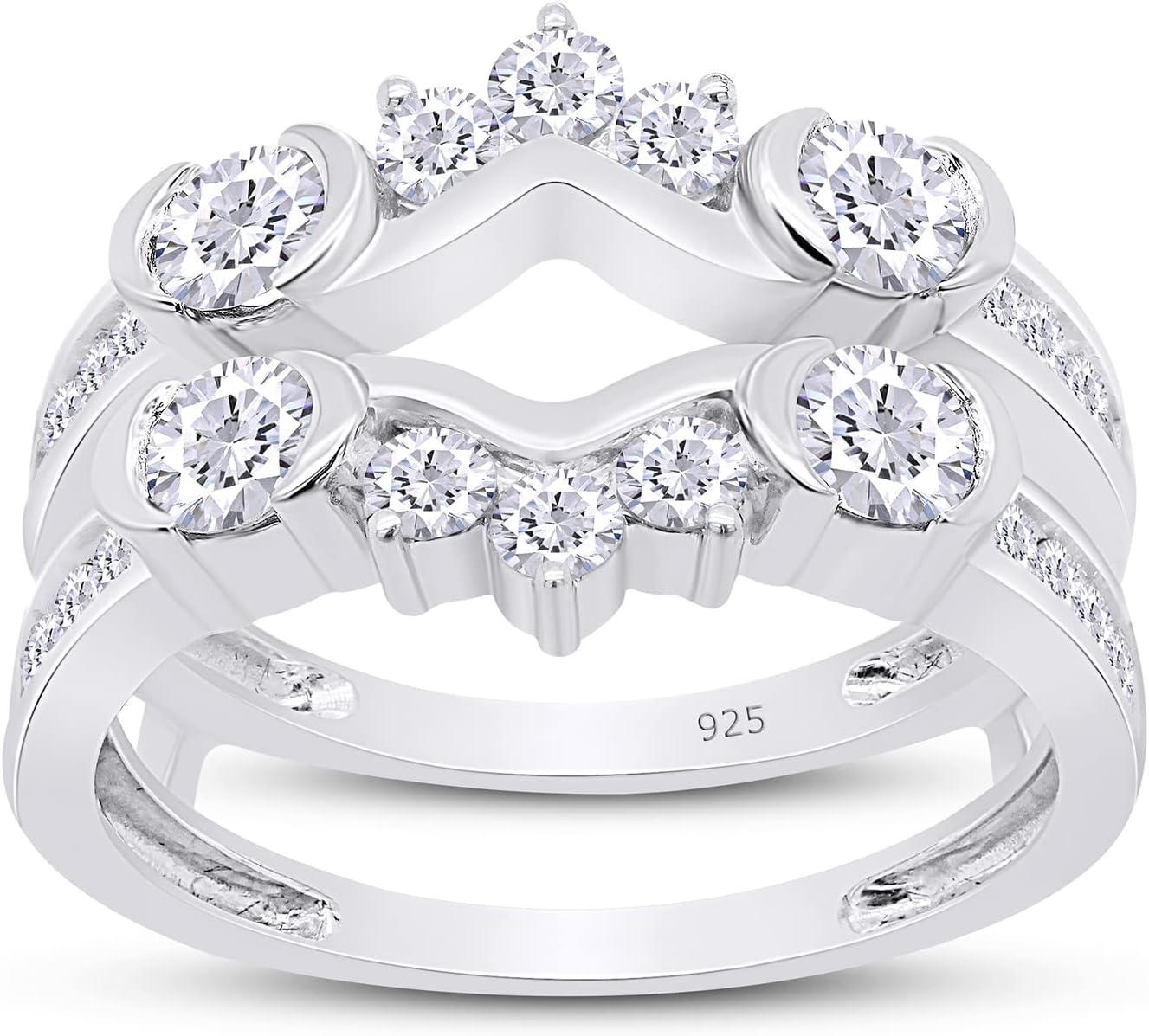 Enhancer Guard Ring For Women with Round Lab Created Moissanite & Lab Grown Diamond Anniversary Wedding Stackable Band in 14K Gold Plated 925 Sterling Silver Jewelry Gift for Her