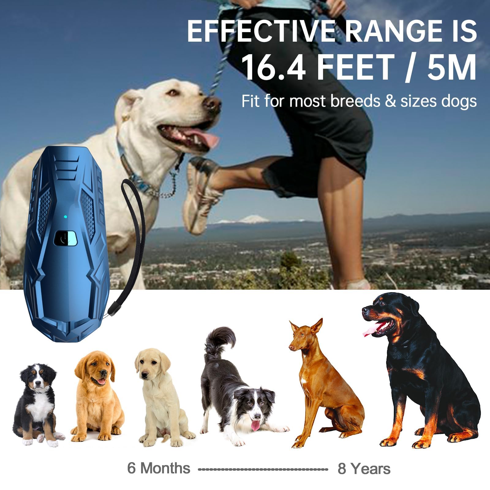 Antibell Ultraschall Gerät für Hunde, Anti Bell Gerät Hunde mit Variabler Frequenz 15-25kHz, Hundeabwehr Ultraschall 5m Reichweite, 1800mAh USB Wiederaufladbarer Ultrasonic Dog Trainer