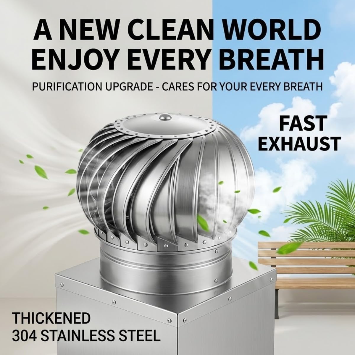 Ventilation Toiture Turbine Inox 304, Chapeau Cheminée Rotatif Éolien