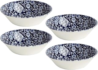 Victorian Calico Floral Blue Soup/Cereal/Dessert Bowls, Made in England, 10-Oz. Capacity, Set of 4 (8"L x 8"W x 1.75"H)