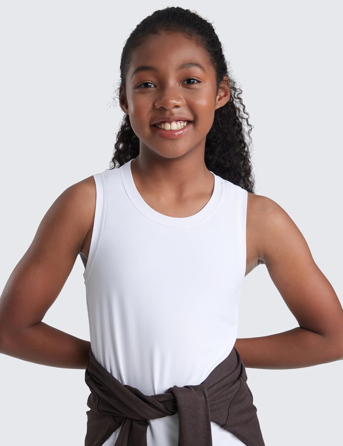 CRZ YOGA Girls Cloudweight Athletic Tank Tops Hip Length - Active Dance Casual Crew Neck Sleeveless Kids Teen
