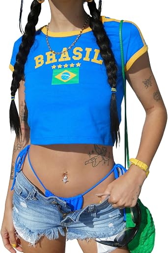 Brazil Crop Top Y2k Baby Tee for Women Y2k Shirts Graphic Tees for Women Vintage 90s Streetwear