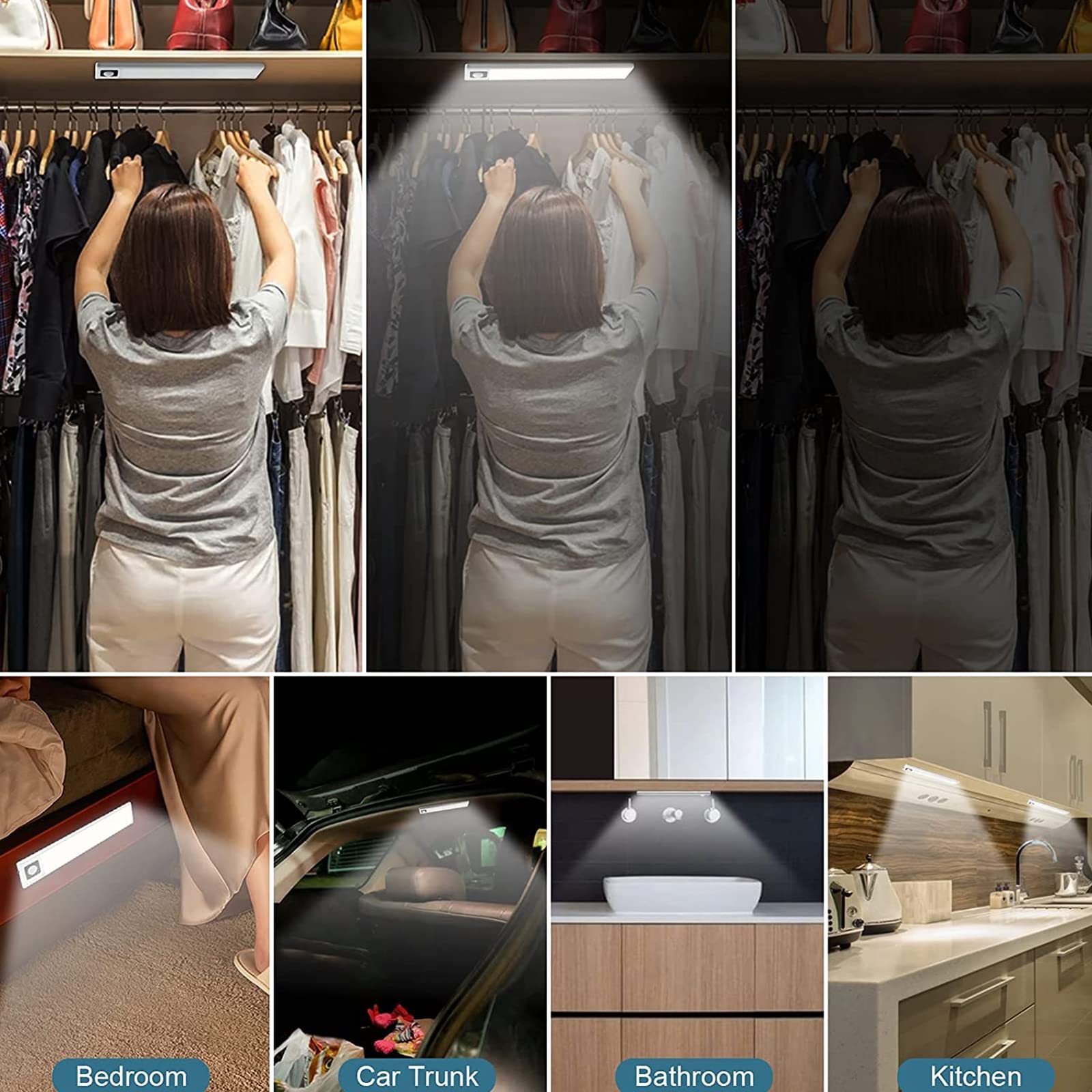 Luz LED Armario, Luces Con Sensor De Movimiento, Luz Nocturna Escaleras Pasillo Magnética Inalámbrica, Regleta LED Cocina Bajo Mueble Para Cocina, Escalera, Garaje, Pasillo, Emergencias,4000k