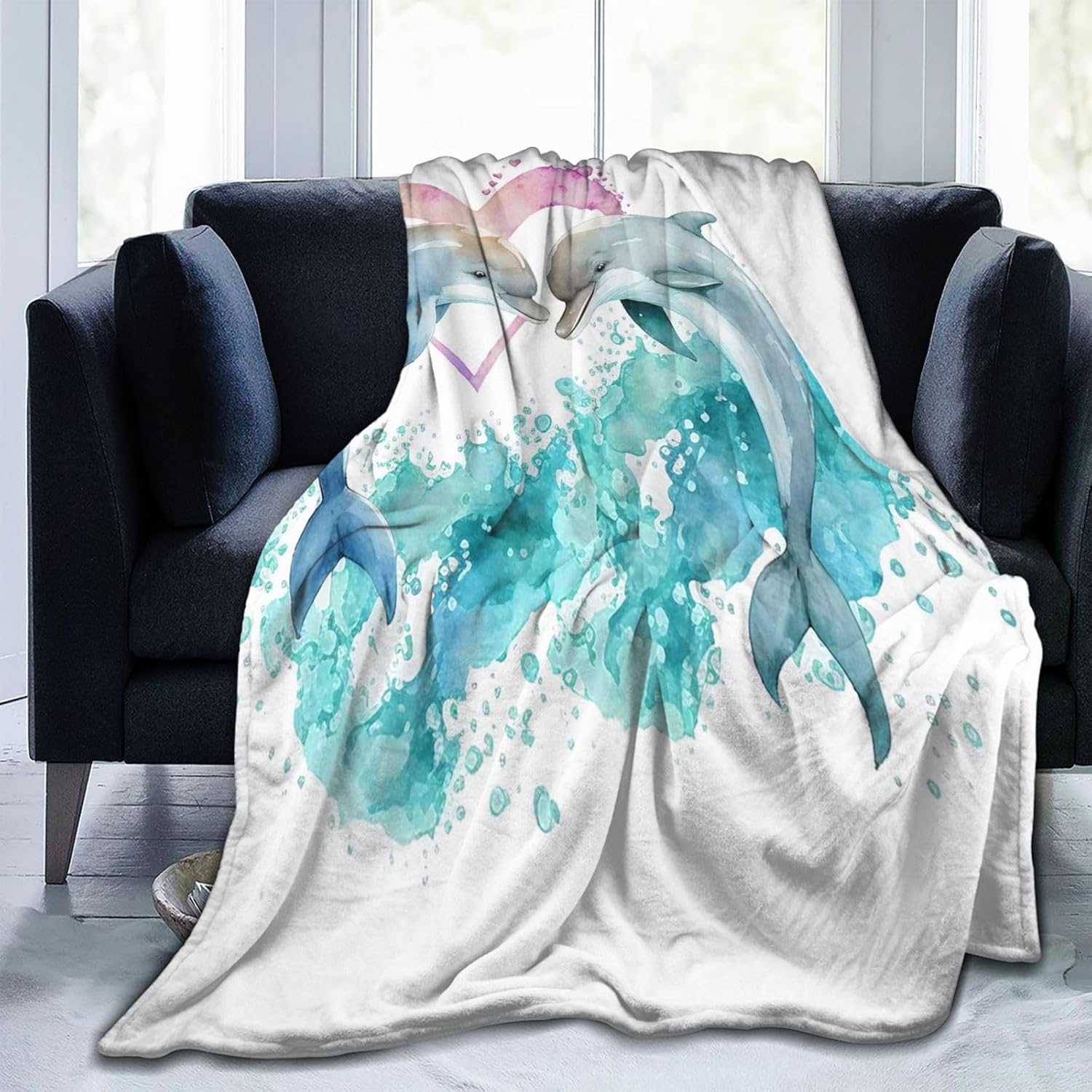 Dolphin Blanket Dolphin Decor Throw Blanket Dolphin Blanket Gifts for Girls Boys Dolphin Lovers Super Warm Soft Plush Lightweight Fleece Flannel Sofa Bedding Blanket for Kids Adults Men Women 50"X40" - Image 3