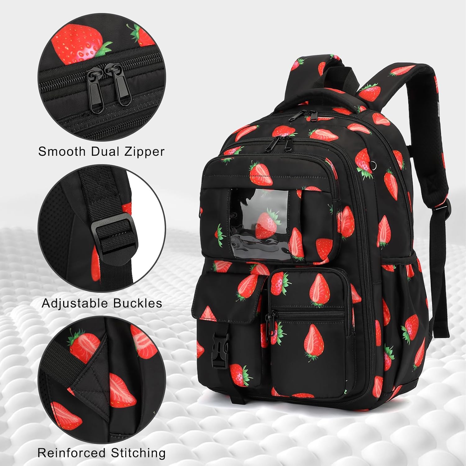 Strawberry School Backpack for Girls, Kids Bookbag Elementary Middle High School Bags Women Laptop Back Pack Travel Daypacks - Image 5