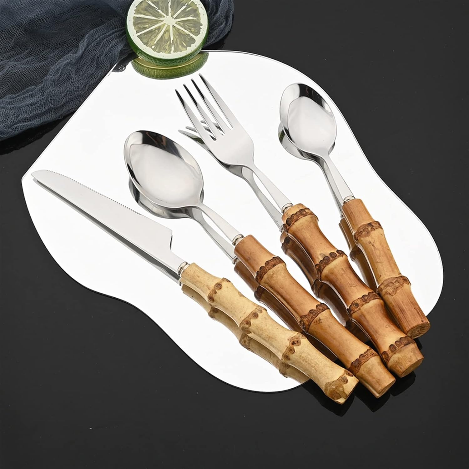 24Pcs Stainless Steel Tableware Creative Handle Cutlery Set Steak Knife Fork Spoon Teaspoon Flatware (Color : Gold)