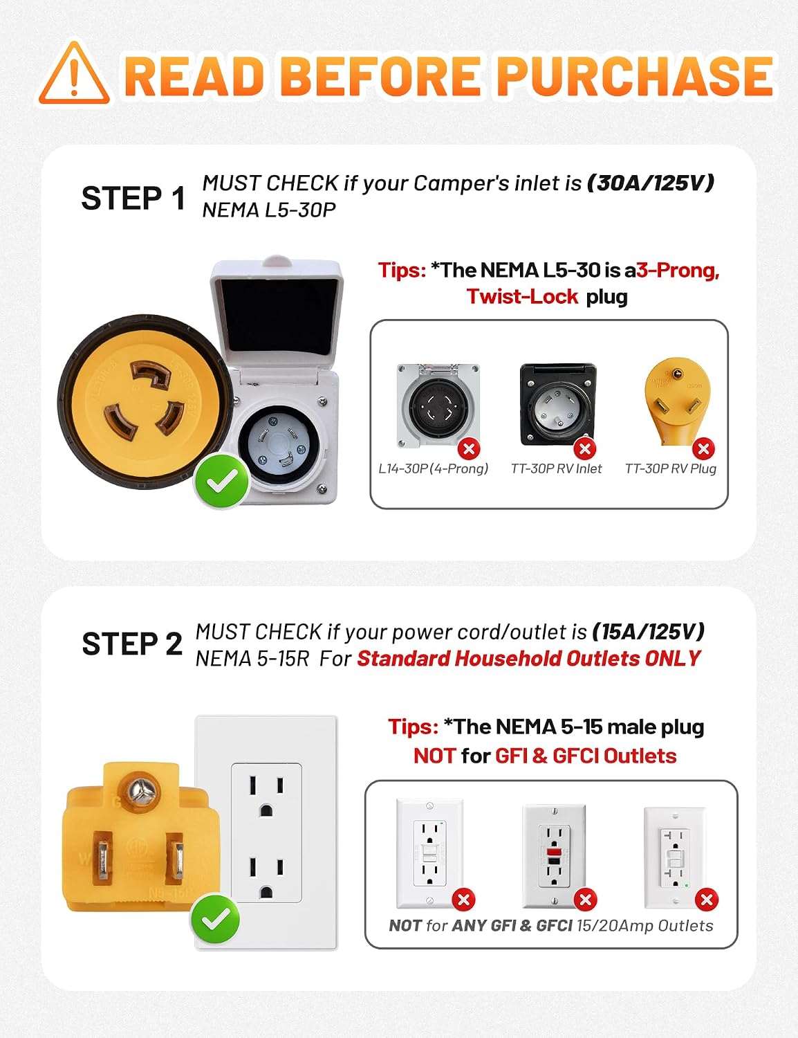 MECMO 30 Amp to 110 RV Adapter w/Locking Connector, NEMA 5-15P to L5-30R Power Plug Cord, 15A Household Male to 30A 125V Female Adapter, 90-Degree Twist Lock Dogbone Converter for RV Marine Generator
