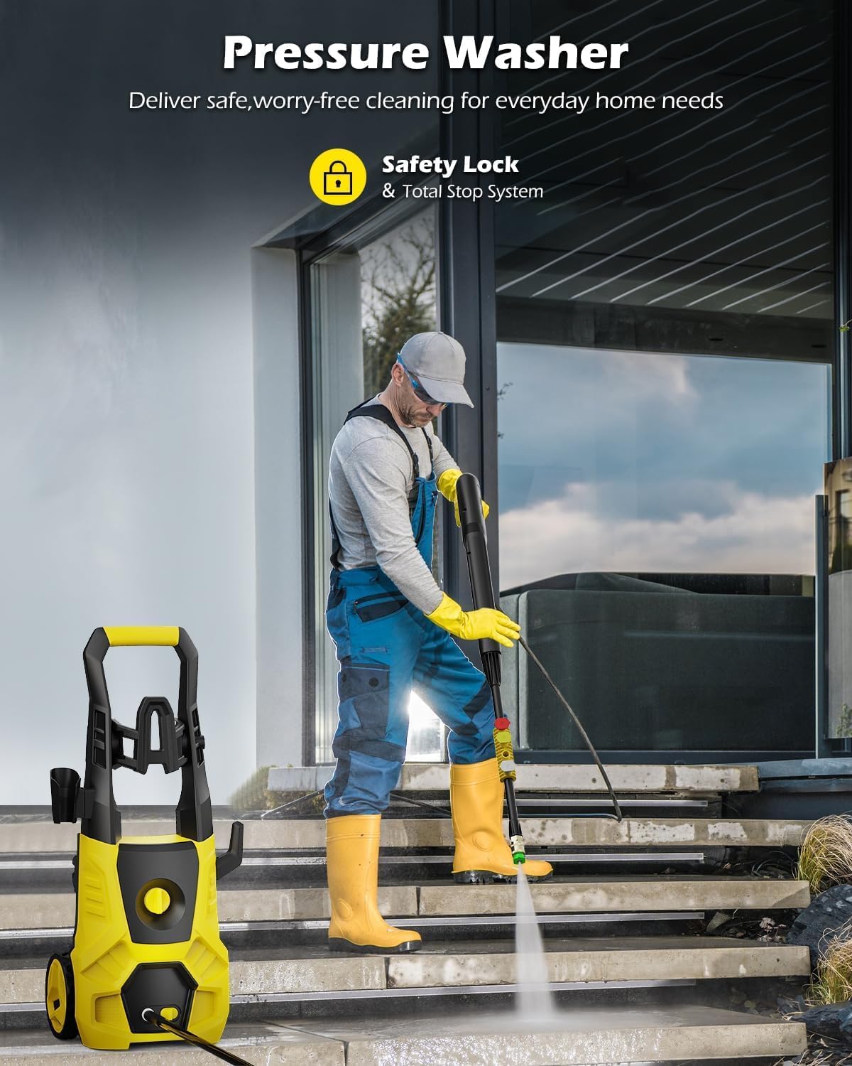 5000PSI PressureWasher PowerWashers 4 Quick Connect Nozzles and Foam Cannon for Cars Driveways Patios Fences