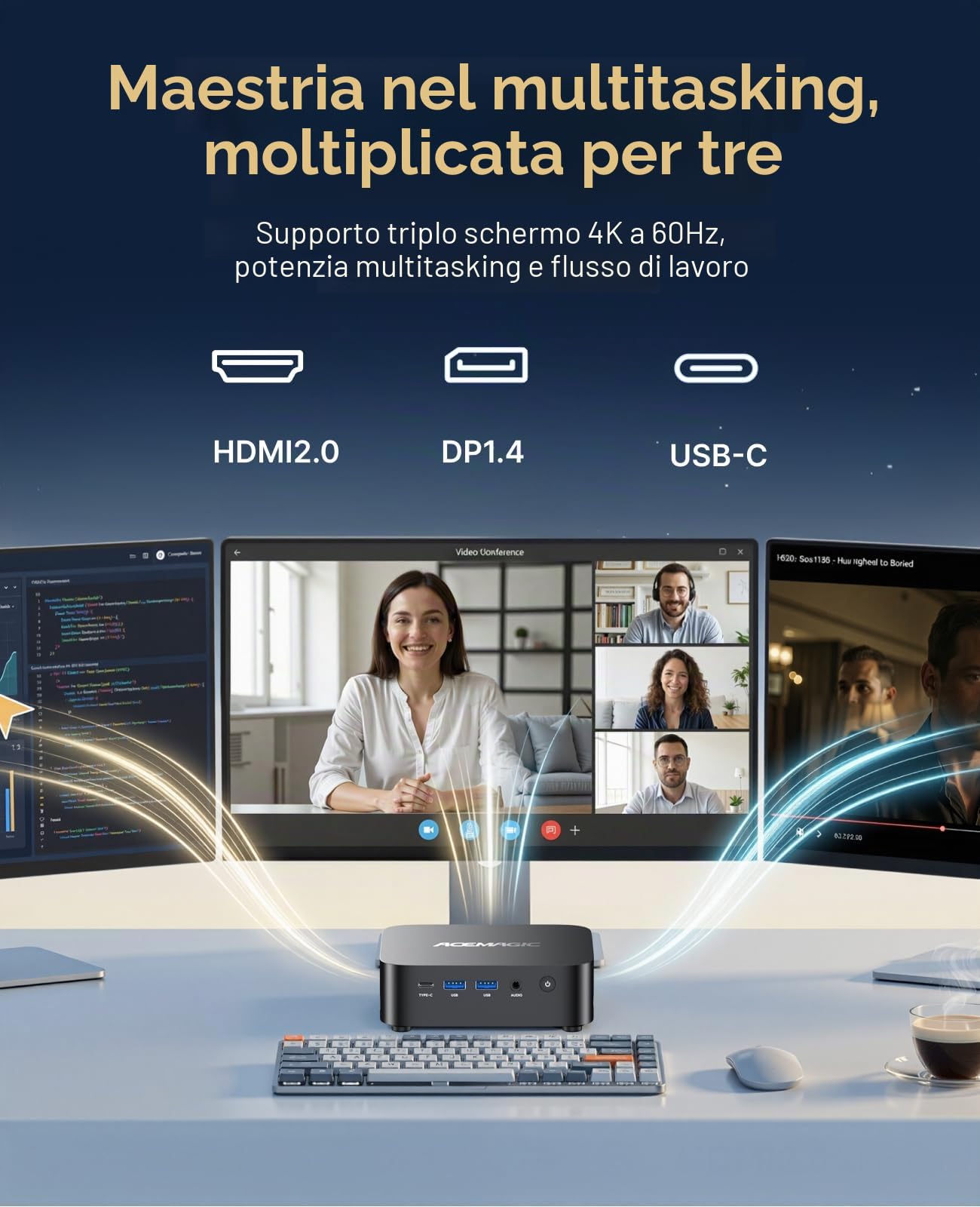 ACEMAGIC Kron Mini K1 Mini PC, AMD Ryzen Embedded R2544 (4C/8T, Fino a 3.7GHz),Win 11 Pro Mini Computer 8GB DDR4 RAM 256GB SSD,AMD Radeon Graphics, BT4.2/WIFI 5/per Ufficio, Studio,Business