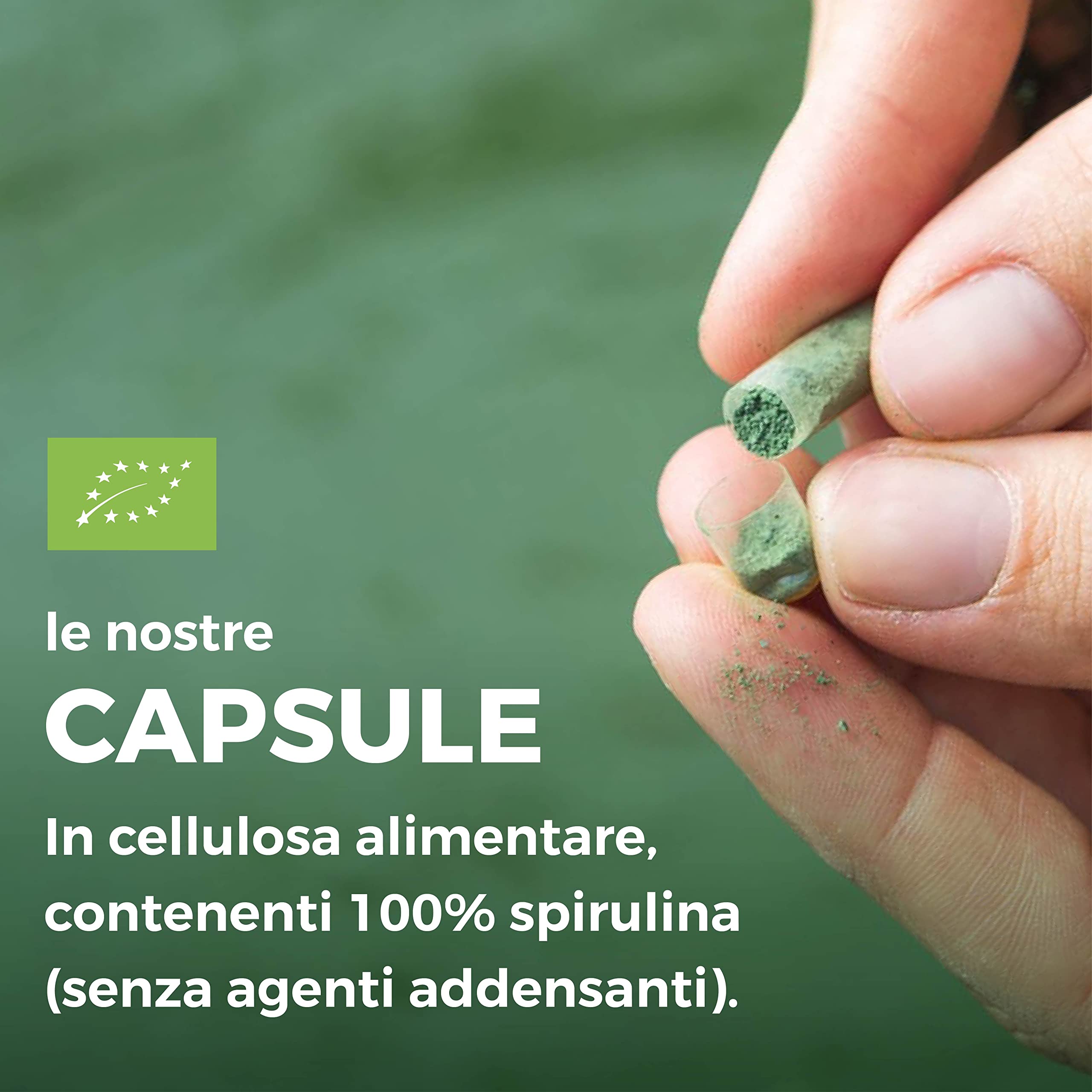 Capsule di Spirulina Pura - Italiana e Biologica - 100 capsule per confezione - 0,5 g per capsula - rilascio immediato, senza sapore, ricca di vitamine, proteine e sali minerali