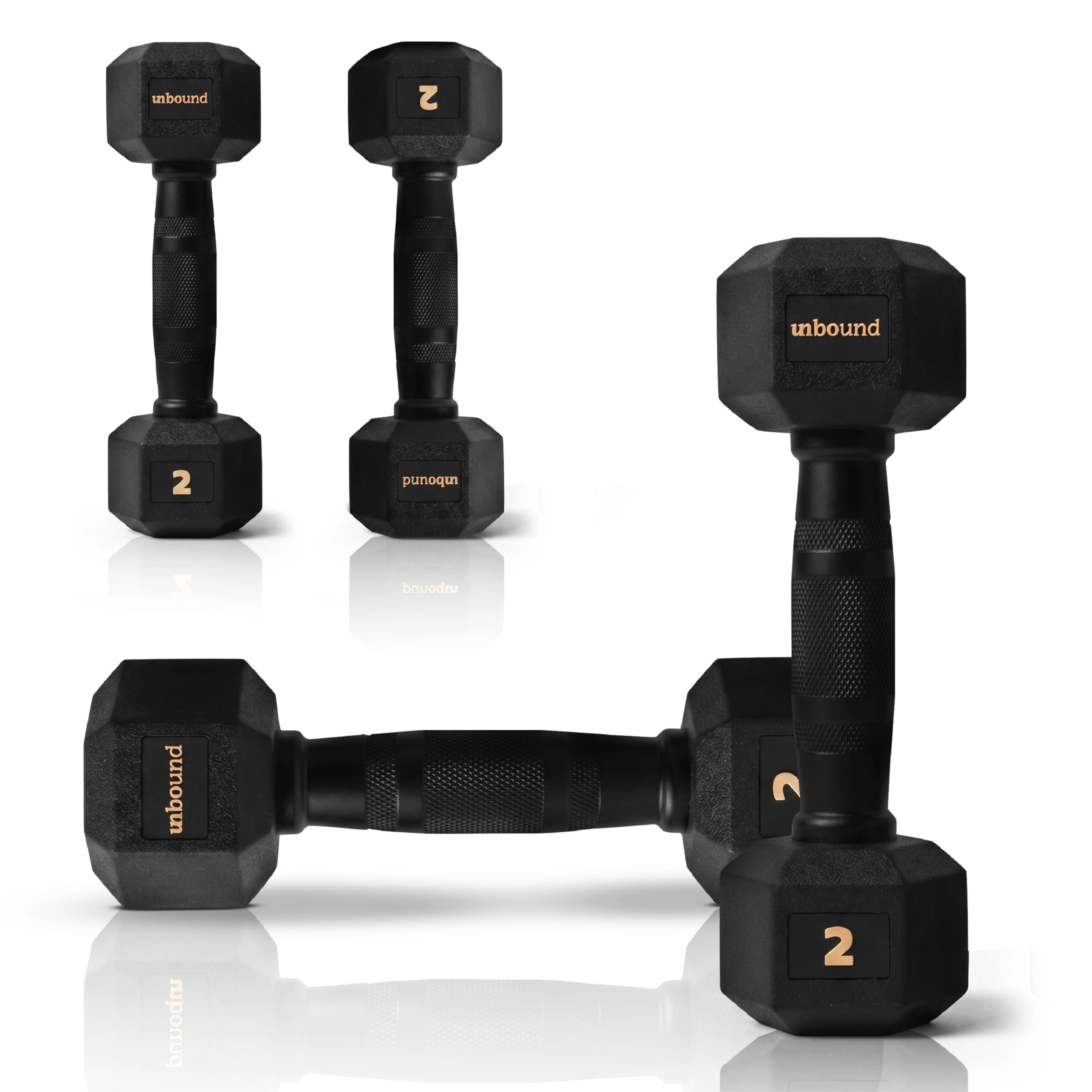 unbound Dumbbells for Women | Rubber Coated Handle for Maximum Grip Strength | Re-designed Handle Width to Fit Women's Hands (2kg)
