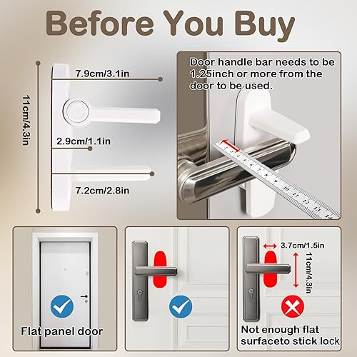 Miniatura 7 de Cerradura de palanca de puerta a prueba de niños (paquete de 2) cerraduras de puerta para seguridad de los niños, evitar que los bebés abran