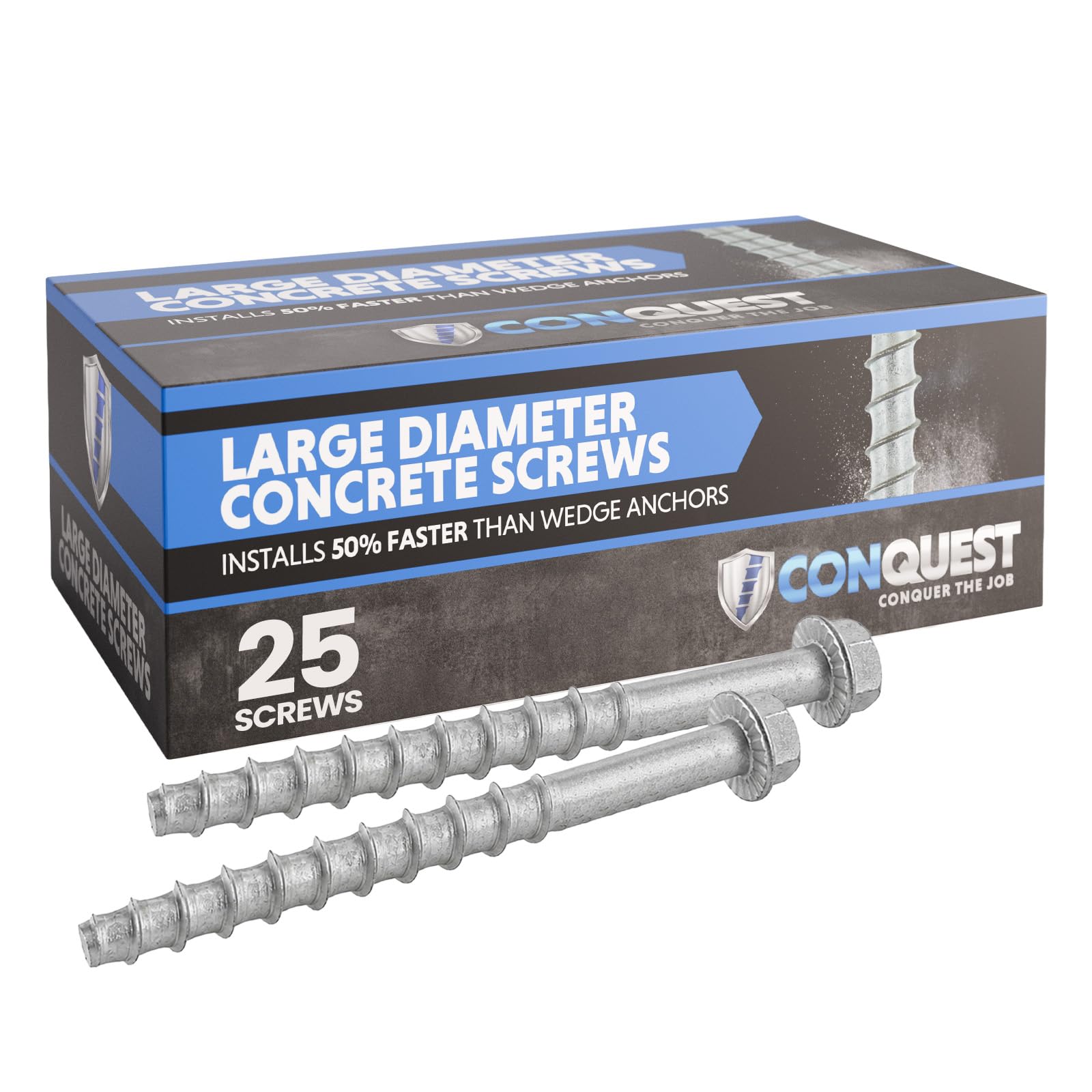 Conquest - Tornillos de hormigón galvanizados de gran diámetro para anclar en mampostería o hormigón sin agrietar (paquete de 50)