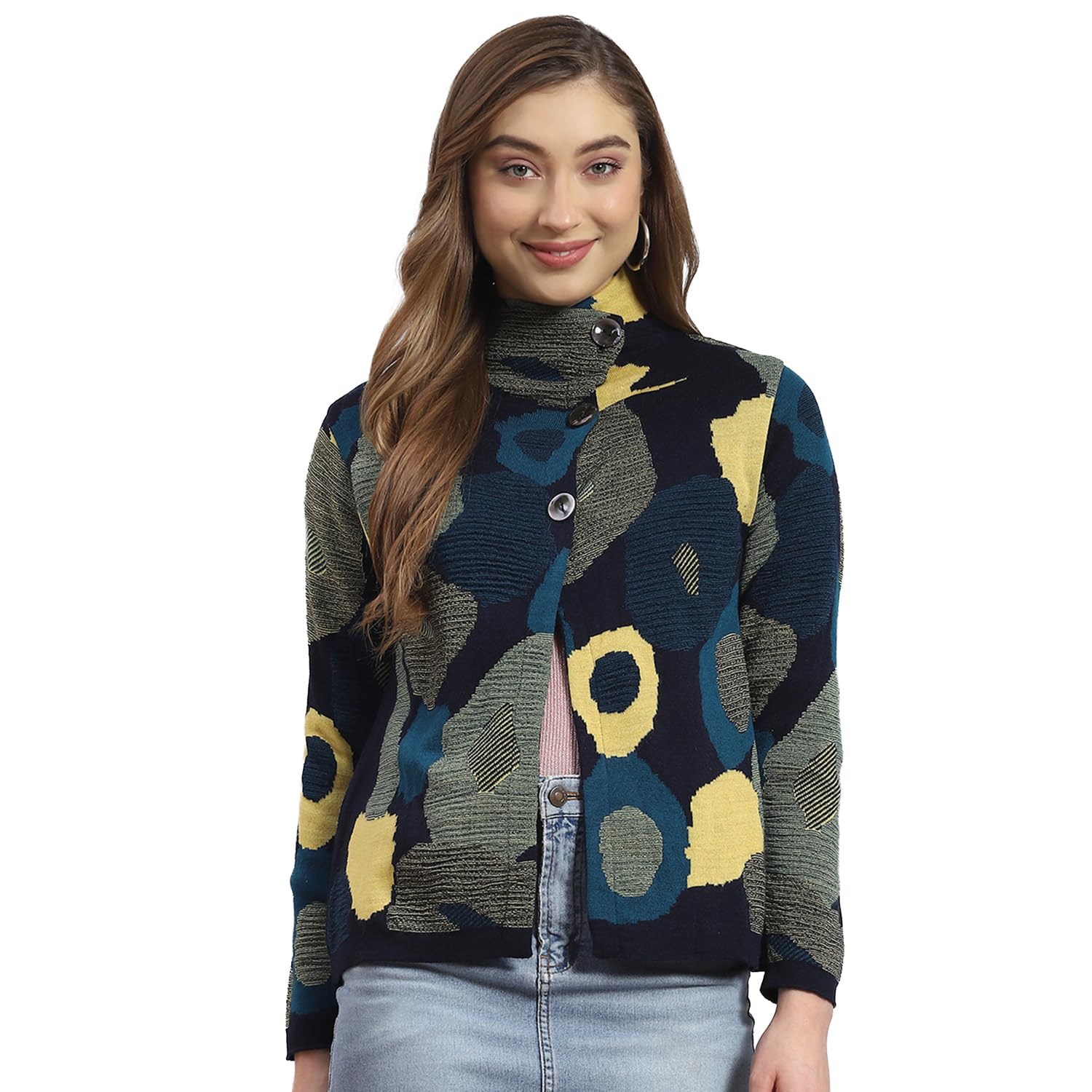 monte carlo Self Design Womens V Neck Cardigan-picture-13