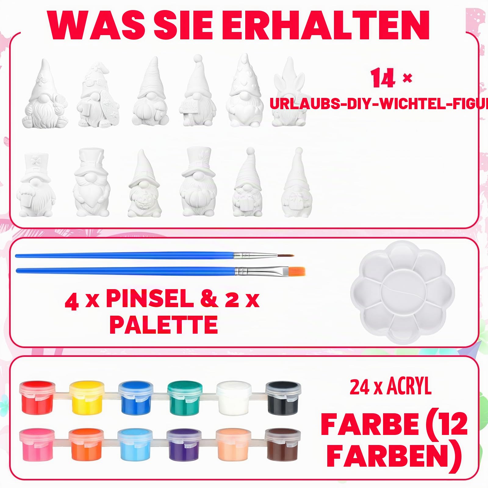 Keramik-Zwerge zum Bemalen, unbemalt, Set mit Pinseln, 12 Stück