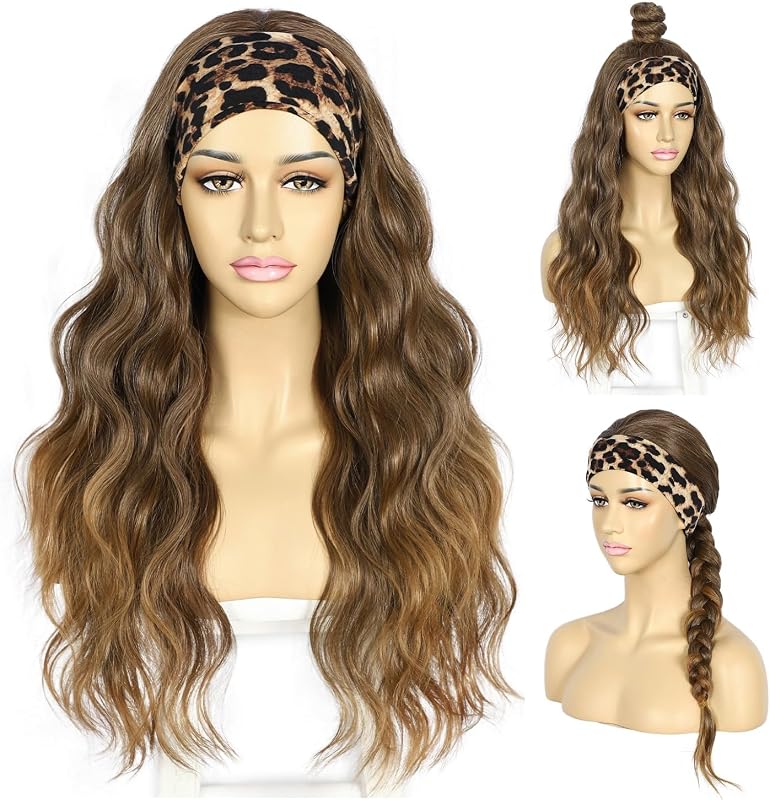 Sapphirewigs Ombre Barna Fejpántos Paróka - 66 cm Hullámos Műhaj, Ragasztómentes, 150% Sűrűség, Mindennapi Viseletre és Cosplayhez