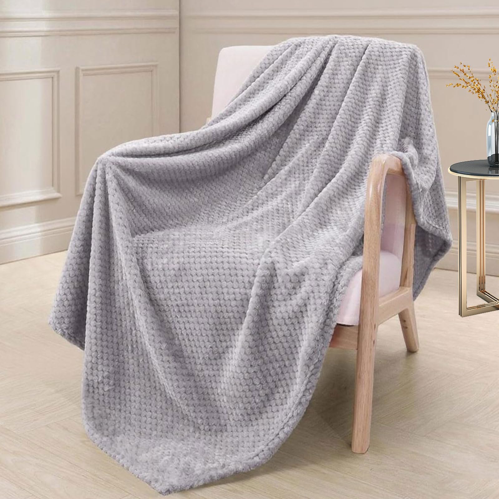 Manta de Algodón Extrasuave 130 x 170 cm Cálida y Mullida para Cualquier Temporada Manta Sofa Franela para Sofá, Cama, Viaje, Gris