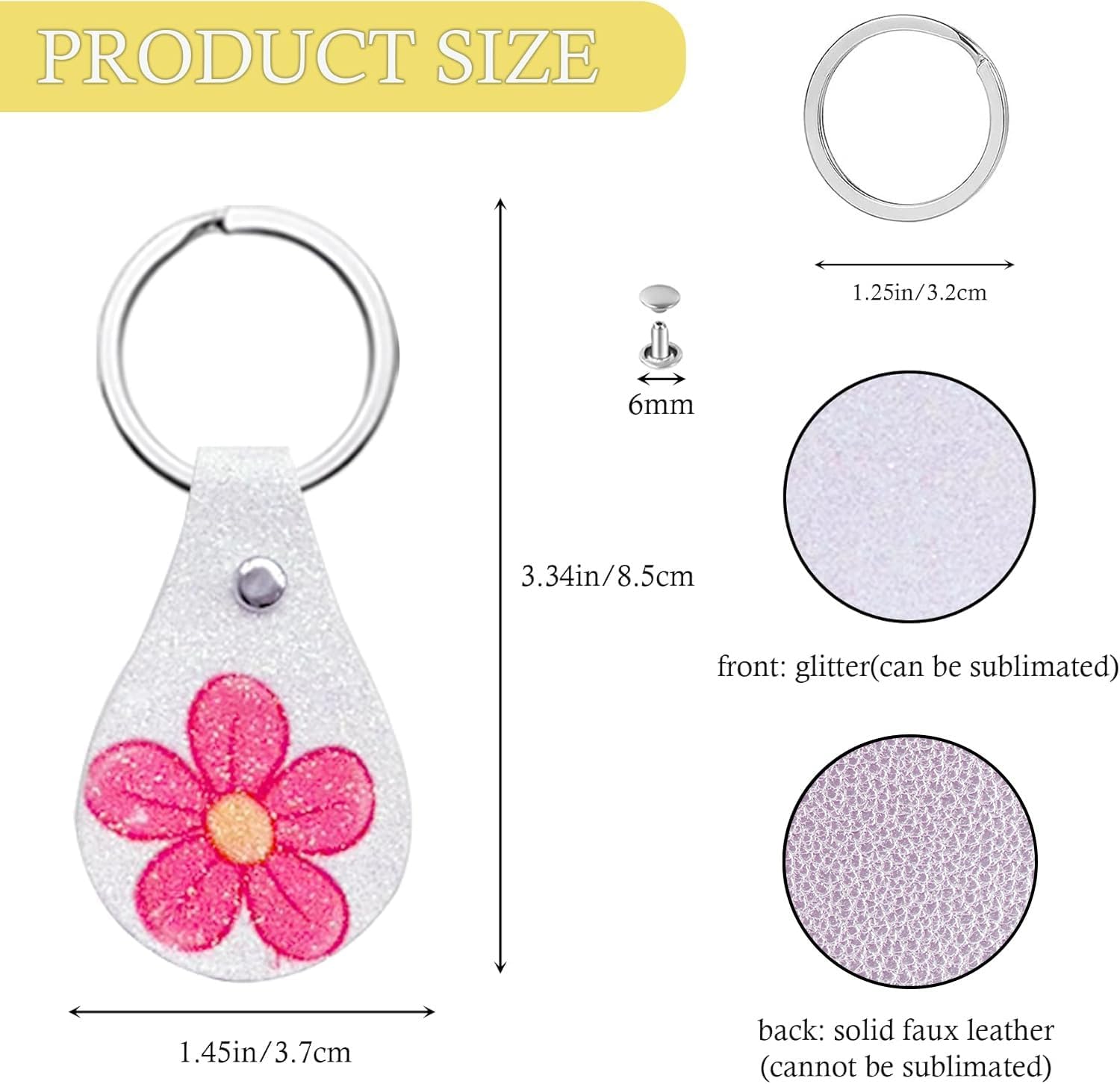 AOUXSEEM 30 Sets Sublimation Keychain Blanks Making Kits, Shiny Glitter for Heat Transfer and PU Faux Lather Back, Customized Key Fob for Families/Friends DIY Craft Gift Supplies (Light Purple Back) image 4