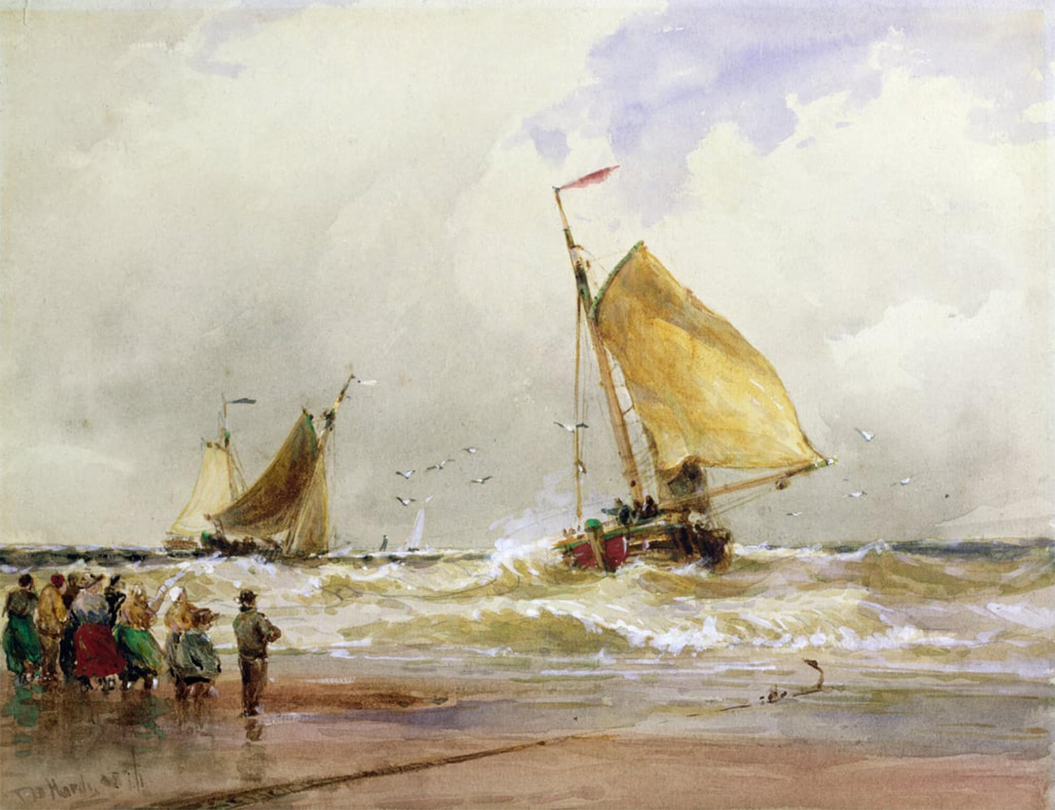 ARTXLXXBN Famous Print Painting Colorful Art Print Schevenegen Beach by Bush Hardy Canvas Art Decorations for Home Decor 60x90cm