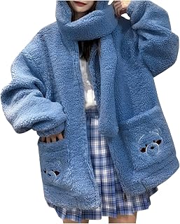 EMAlusher Fleece Jacket Women's Short Sleeve Cardigan Cuddly Fleece Knitted Vest Casual and Comfortable Autumn Jacket with Hood and Pockets Softshell Jacket Bomber Jacket for Walking Running Jogging