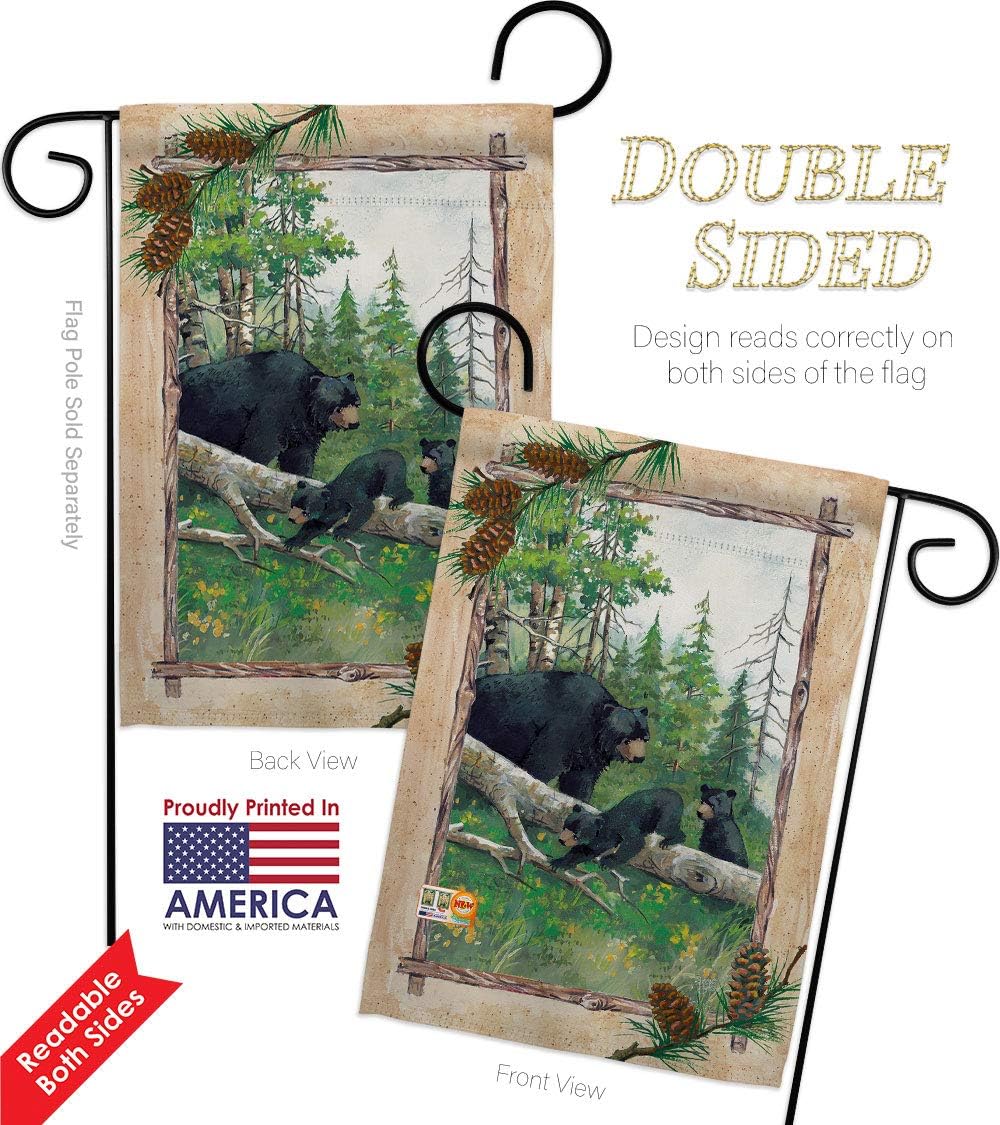 Black Bear Cubs Garden Flag Set with Stand Animals Wildlife Outdoor Deer Wolf Pet Nature Farm Animal Creature Small Decorative Gift Yard House Banner Double-Sided Made In USA 13 X 18.5