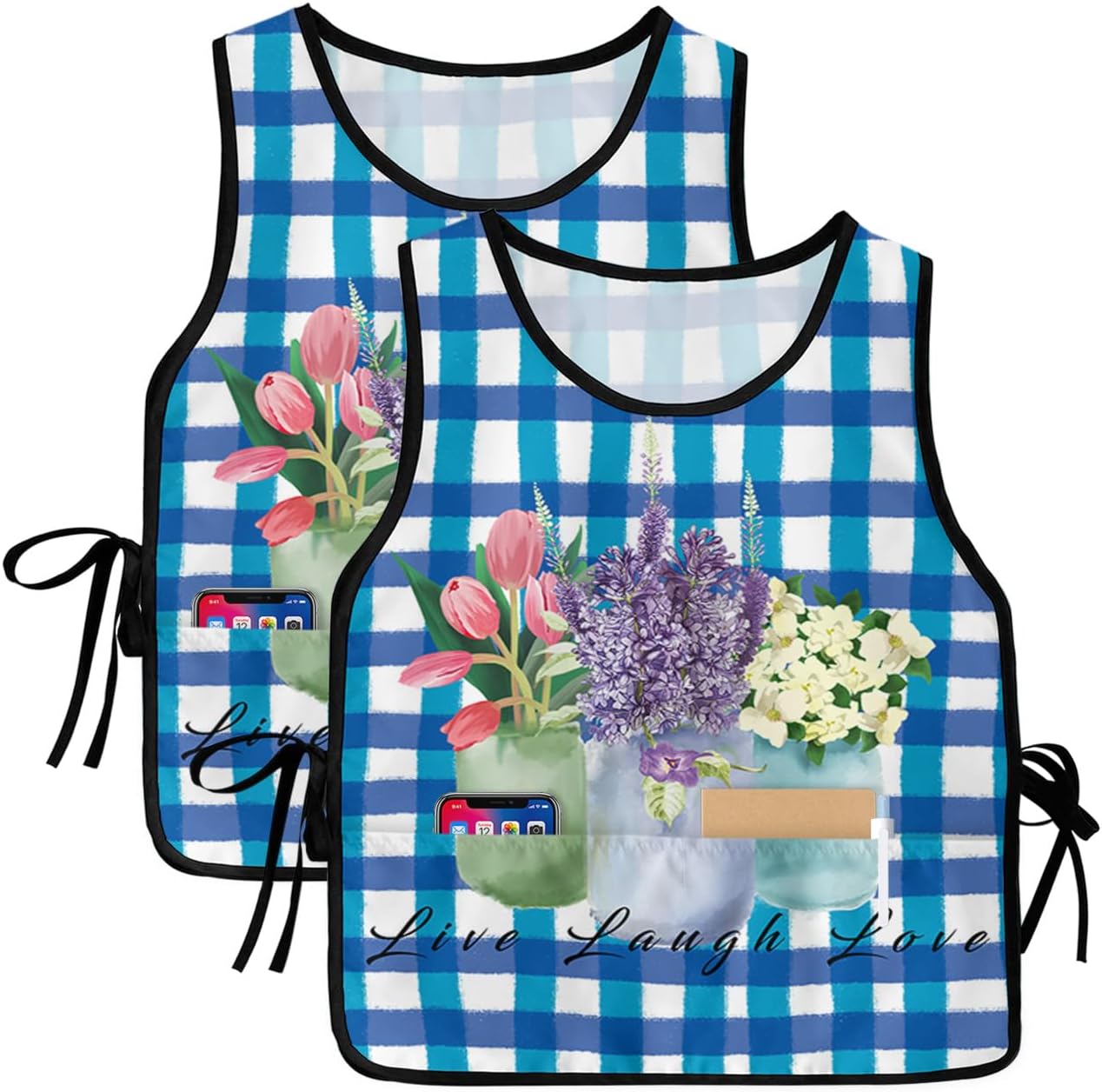 Blue Green Pink Cobbler Aprons with 2 Pockets for Women Men, Multi Color Pride Heart Stripes