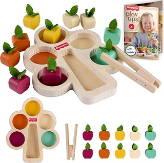 Fisher-Price Montessori Wooden Sorting Tree Toy - AMS Seal of Excellence, Fine Motor Skills Puzzle with Tweezers for Kids 3+