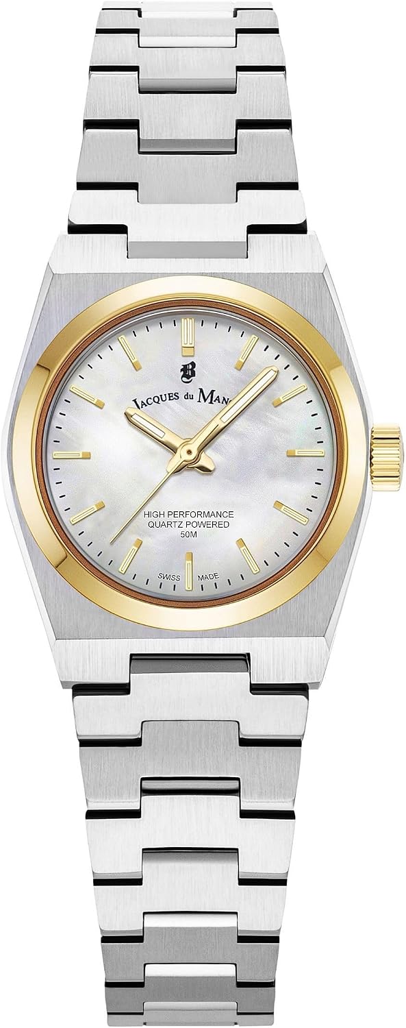 Jacques Du Manoir Horizon Ladies, Women's Watch, Quartz, Analogue, Stainless Steel, 25 mm, Stainless Steel Bracelet, Silver, 5 bar, dial Colour: White, JWL05603