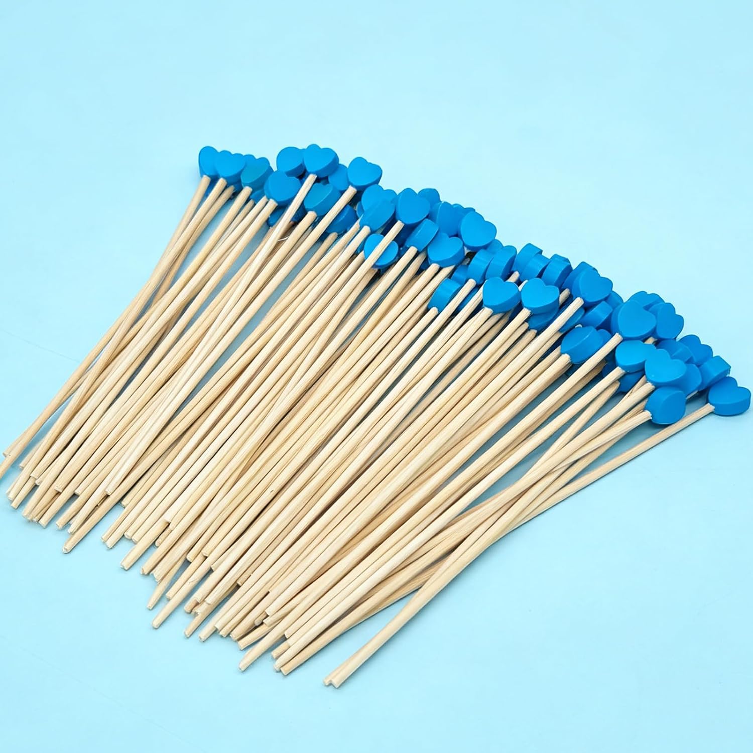100 Pcs 6 Inch Blue Heart Shaped Wooden Swizzle Sticks, Cake Pop Sticks, Cocktail & Coffee Drink Stirrers, Rock Candy Sticks, Lollipop Sticks for Baby Shower, Gender Reveal, Birthday & Wedding Party