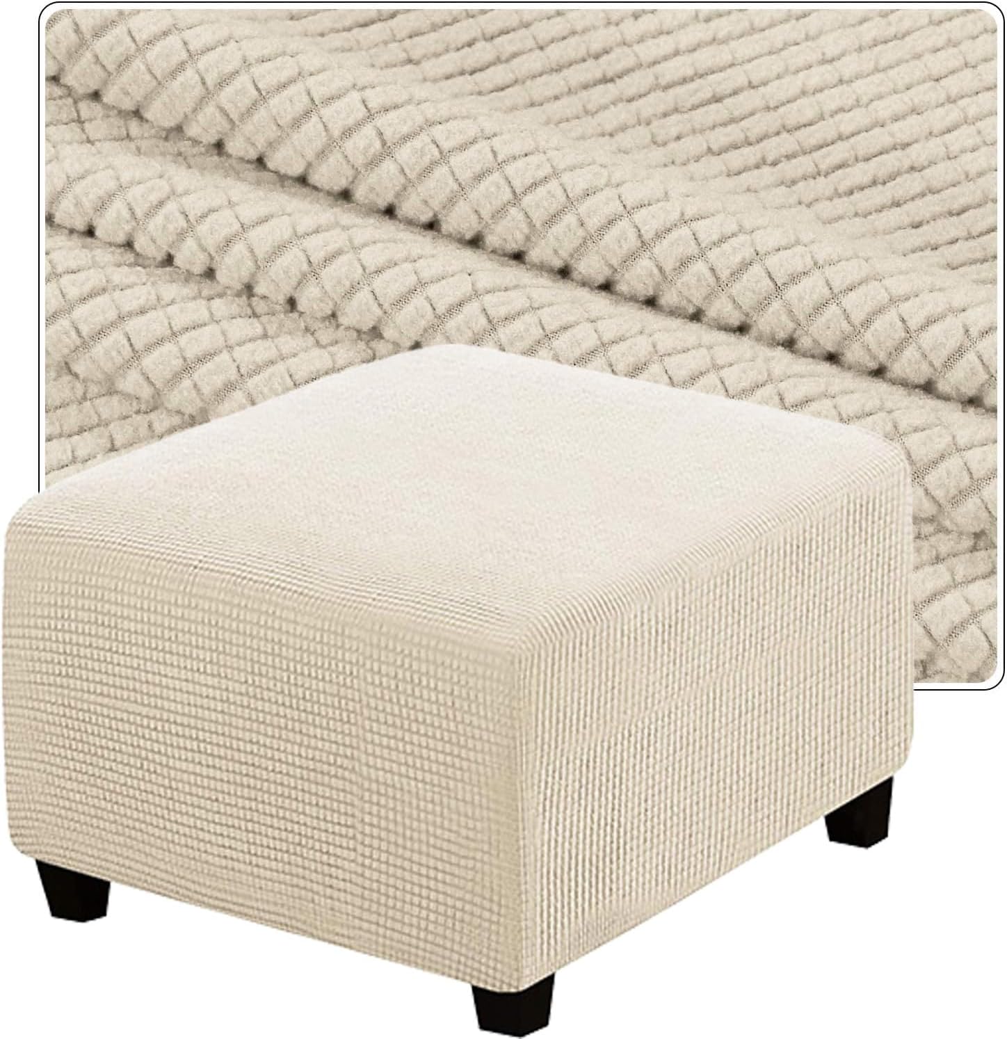 Ottoman Cover Square 36x36 30x30 24x24 40x40 Custom Ottoman Slipcover 40×40 35×35 24×24 Stretch Stool Protector Hassock Covers for Footstool Footrest Pouf Sofa Decorative(Beige,38x38in)