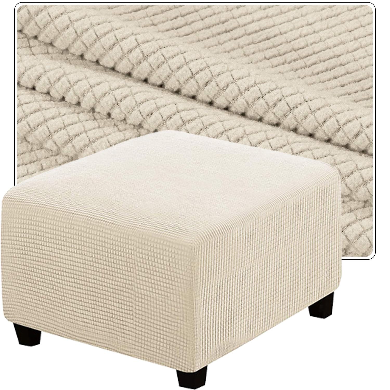 Copri Pouf Quadrato 50x50 80x80 40x40 60x60 100x100 90x90 110x110 Fodera Poggiapiedi Copripouf Elastico Rivestimenti Pouf Sgabello poggiapiedi ottomana(Beige,40in/100cm)