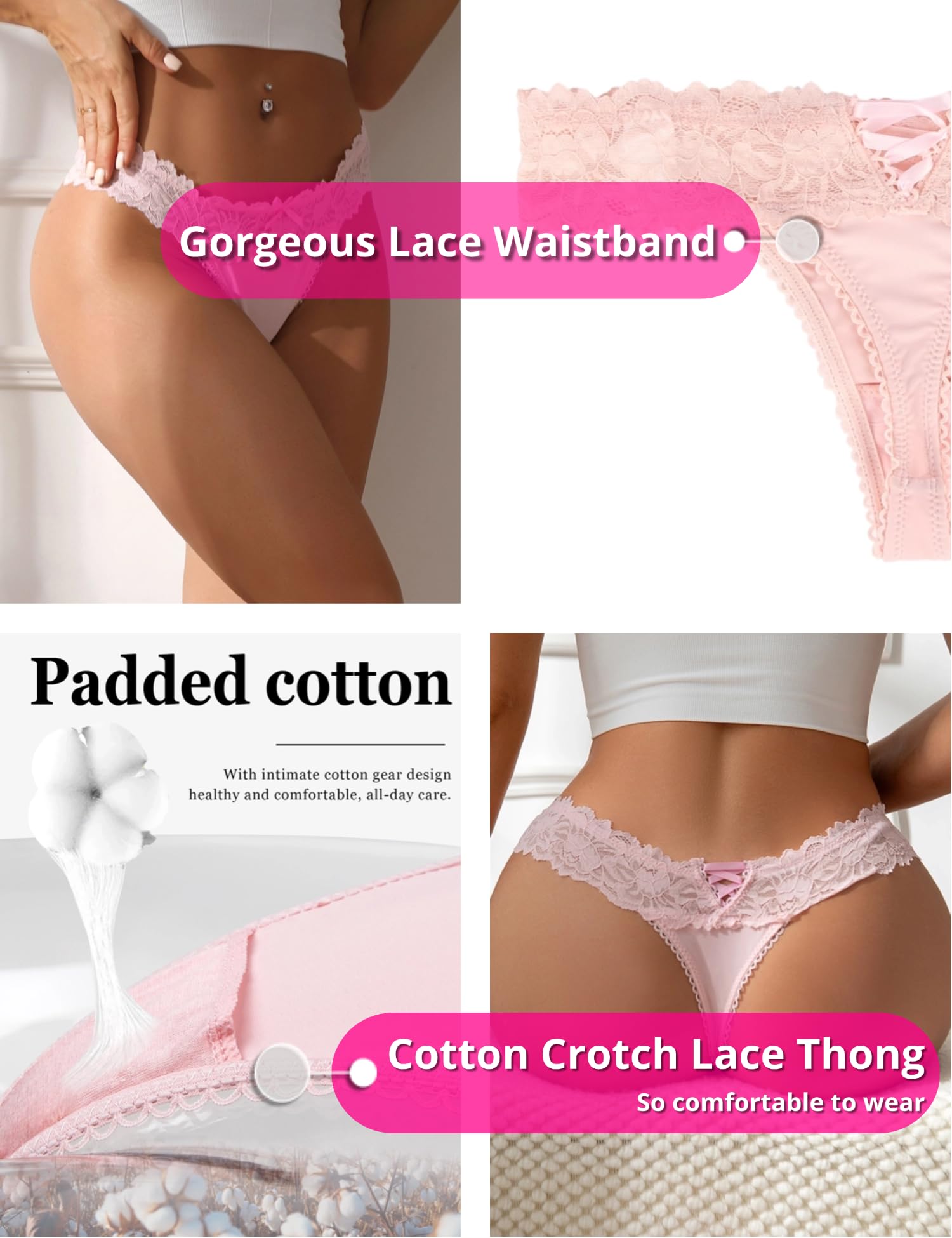 ohyeah Tanga sexy de encaje para mujer, ropa interior de talle bajo, entrepierna de algodón, tangas atrevidas, 4-18