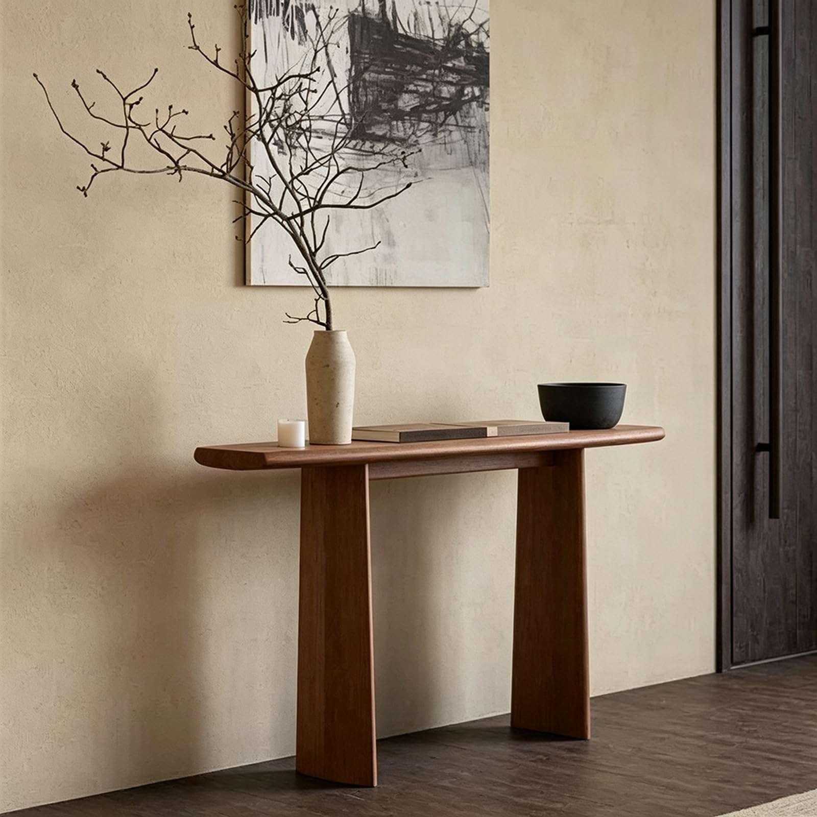 Sdcgb Brown Farmhouse Console Table, Arc Wooden Rustic Entryway Table, Narrow Long Sofa Table Behind Couch For Living Room, Hallway, Foyer(47.2 Inch, )