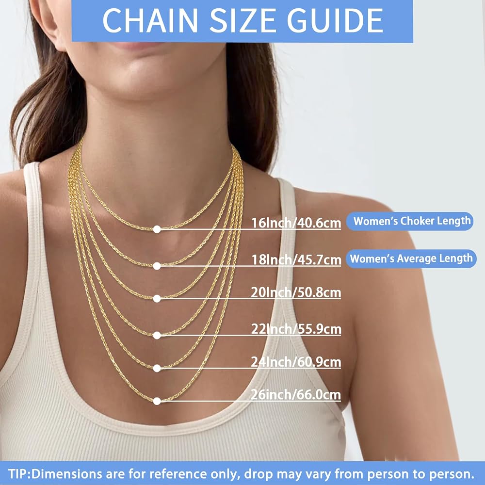 Jewlpire 1.5mm Rope Chain 925 Sterling Silver Chain Necklace for Women, 14K Gold Plated Chain for Women Sturdy Women's Chain Necklaces, 16 18 20 22 24 26 Inch