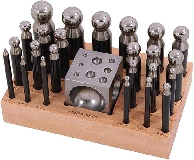 Dapetz ® 25pc Steel Doming Block and Punch Set Dapping Craft Metal Shaping Tool Kit Doming Block and Punch Set for Shaping and Forming Jewellery or Small Precision Parts.