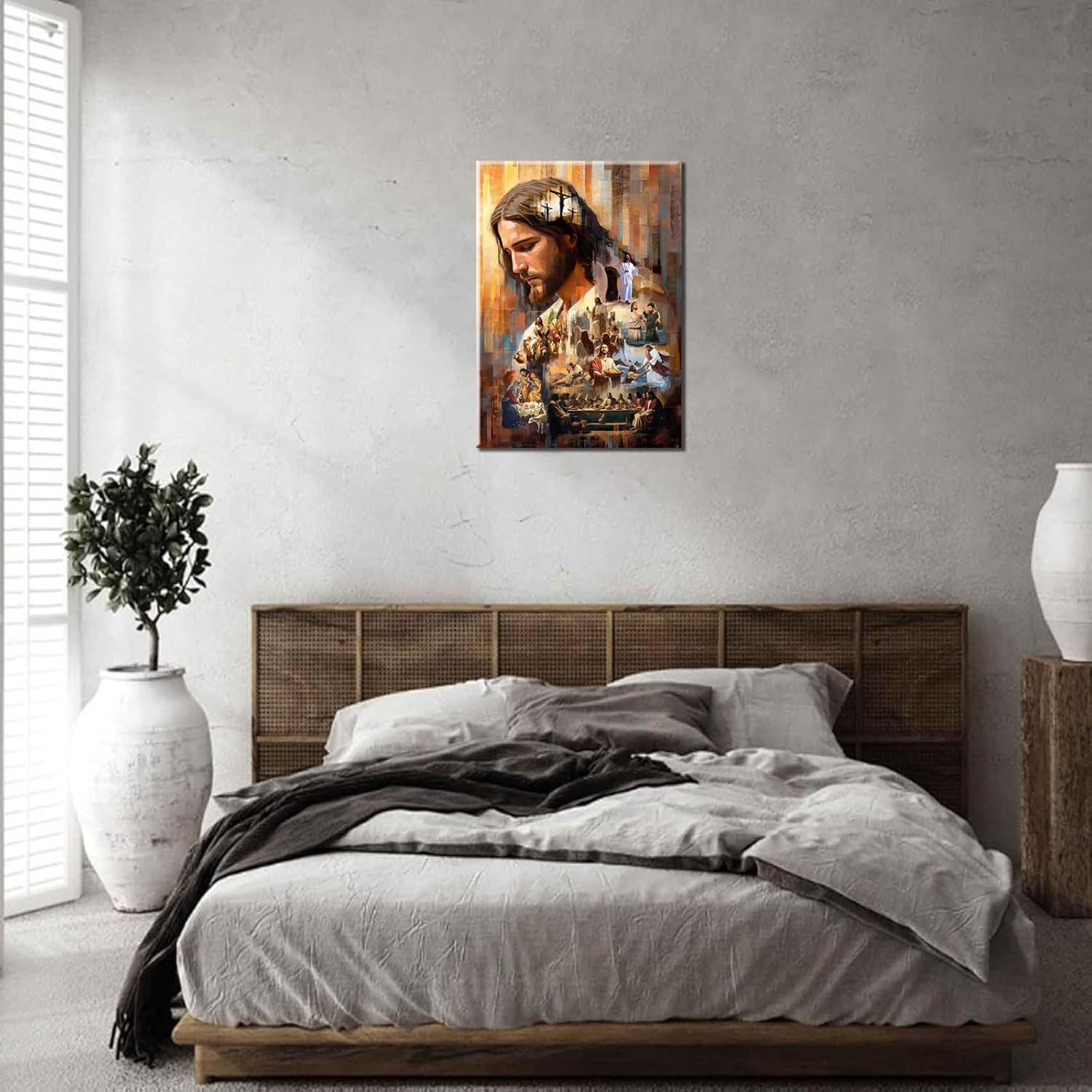 Jesus Wall Art Christ Wall Decor Modern Christian Poster Christian Bible Story Canvas Prints Painting Picture For Living Room Bedroom Church Prayer Home Decor 24x36in Framed